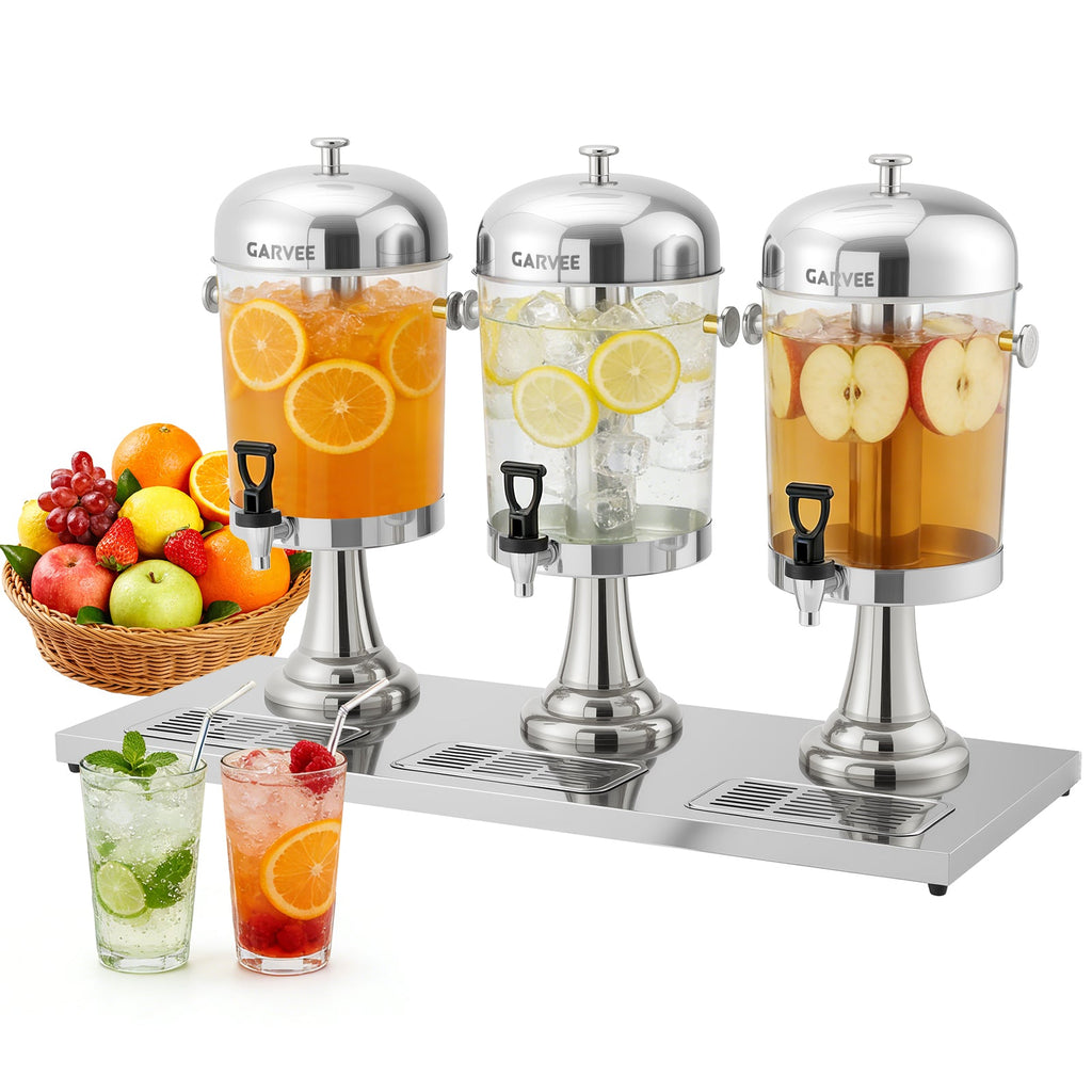 Garvee 6.6 Gallon Commercial Drink Dispenser, Stainless Steel Beverage Dispenser with Ice Core, Stand & Spigot for Cold Juice, Iced Tea and Lemonade at Parties & Weddings, Silver