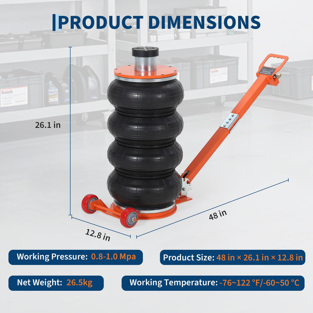 Garvee 6 Ton Air Jack, 13227 lbs Quadruple Bag Pneumatic Jack with Heightened Column, Adjustable Handle, and Thick Rubber Pad, Lifts up to 26", 2-5 Seconds Fast Lifting for Cars and Trucks