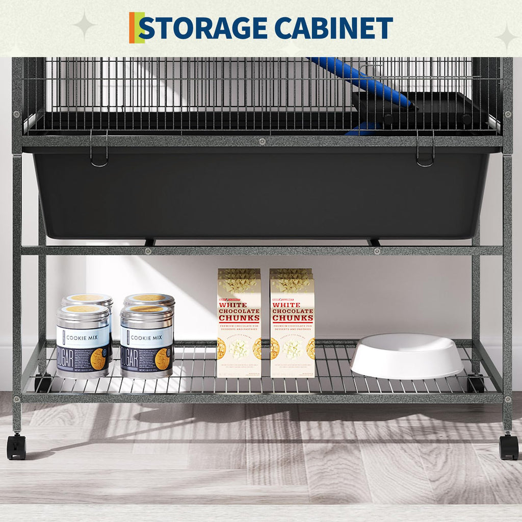 Garvee Ferret Cage, 40.4" h Large Ferret Nation Cage with 3 Removable Platforms, Deep Tray, Storage Shelf, Metal Small Animal Cages on Wheels for Sugar Glider, Guinea Pigs, Chinchillas, Rabbit