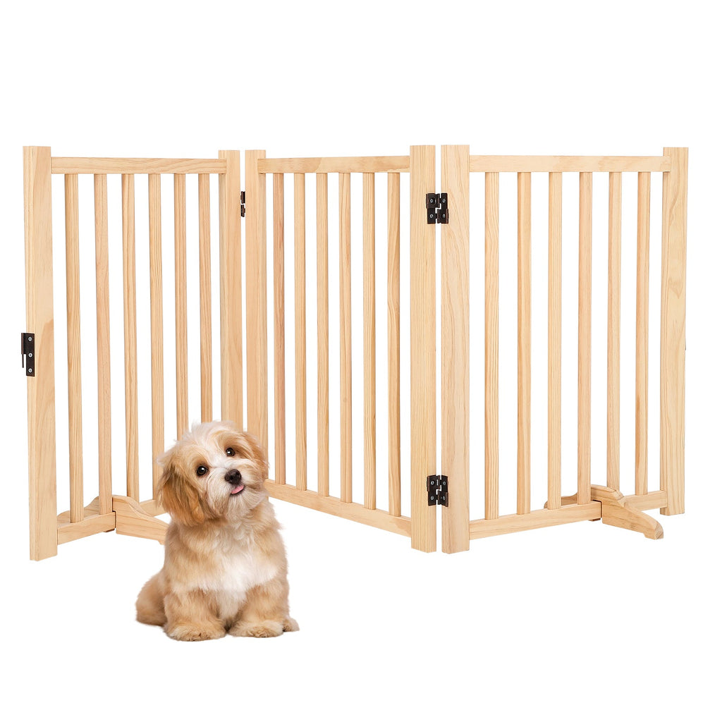 Garvee Wooden Freestanding Dog Gate, Collapsible Pet Gate with Support Feet, Indoor Dog Fence for The House,Doorways, Stairs，Expandable Pet Fence -3 Panel H:24”