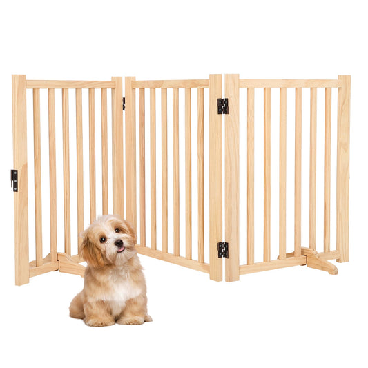 Garvee Wooden Freestanding Dog Gate, Collapsible Pet Gate with Support Feet, Indoor Dog Fence for The House,Doorways, Stairs，Expandable Pet Fence -3 Panel H:24”