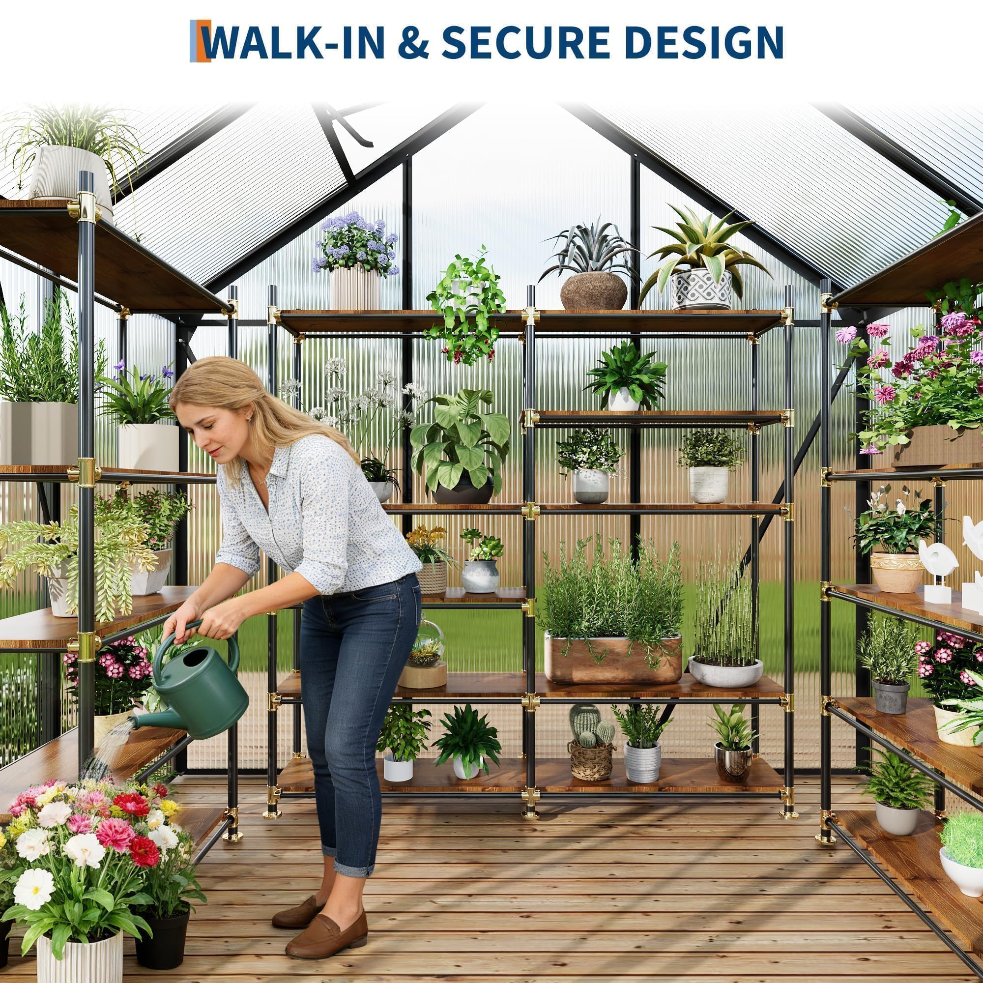 Garvee 6 x 4 FT Polycarbonate Greenhouse with Aluminum Frame, Sliding Door & Adjustable Roof Vent, Heavy-Duty Outdoor Greenhouse for Backyard, Garden, Patio