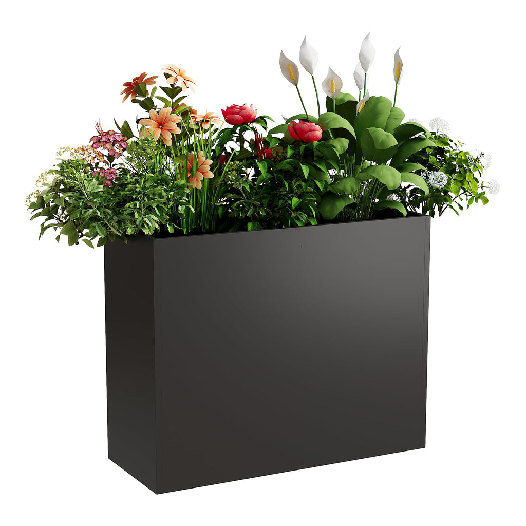 Garvee 30" L × 12" W × 24" H Tall Metal Planter Box, Galvanized Steel Rectangular Flower Planter with Drainage Holes and Removable Shelf for Patio, Porch and Indoor Use, Black
