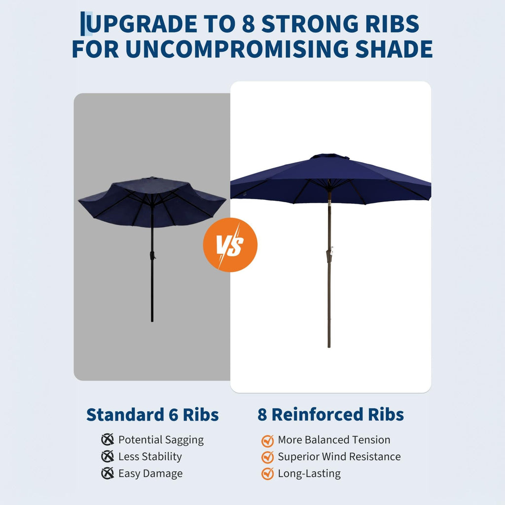 Garvee 10FT Outdoor Patio Umbrella, Outdoor Table Umbrella with Push Button Tilt and Crank, Market Umbrella with 8 Sturdy Ribs, UV Protection Waterproof for Garden Backyard Deck Pool, Navy Blue