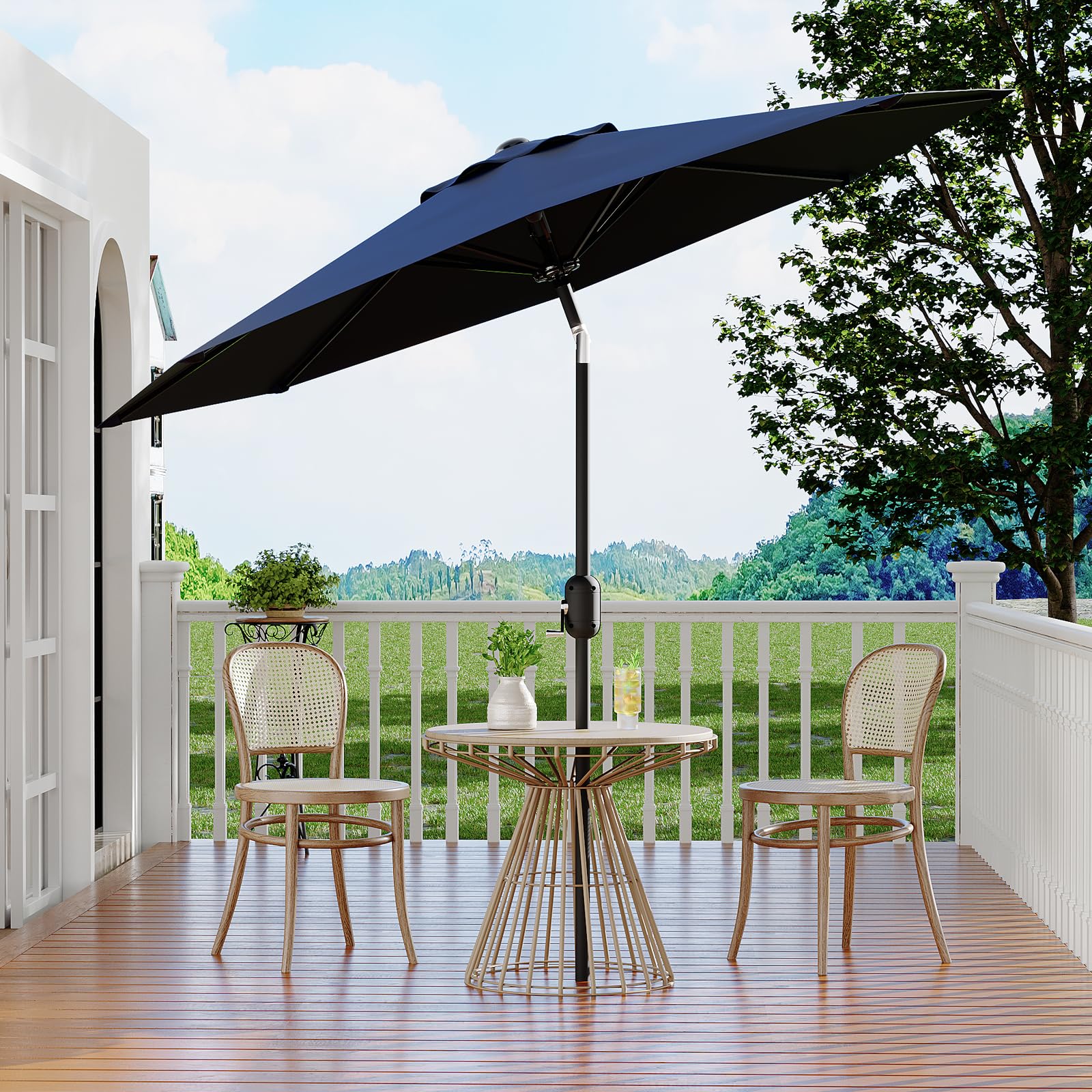 Garvee 10' Patio Table Umbrella, 120" UV-Resistant Polyester Market Umbrella with Crank Lift, Push Button Tilt & 8 Ribs for Pool, Deck, Garden & Backyard, Navy Blue