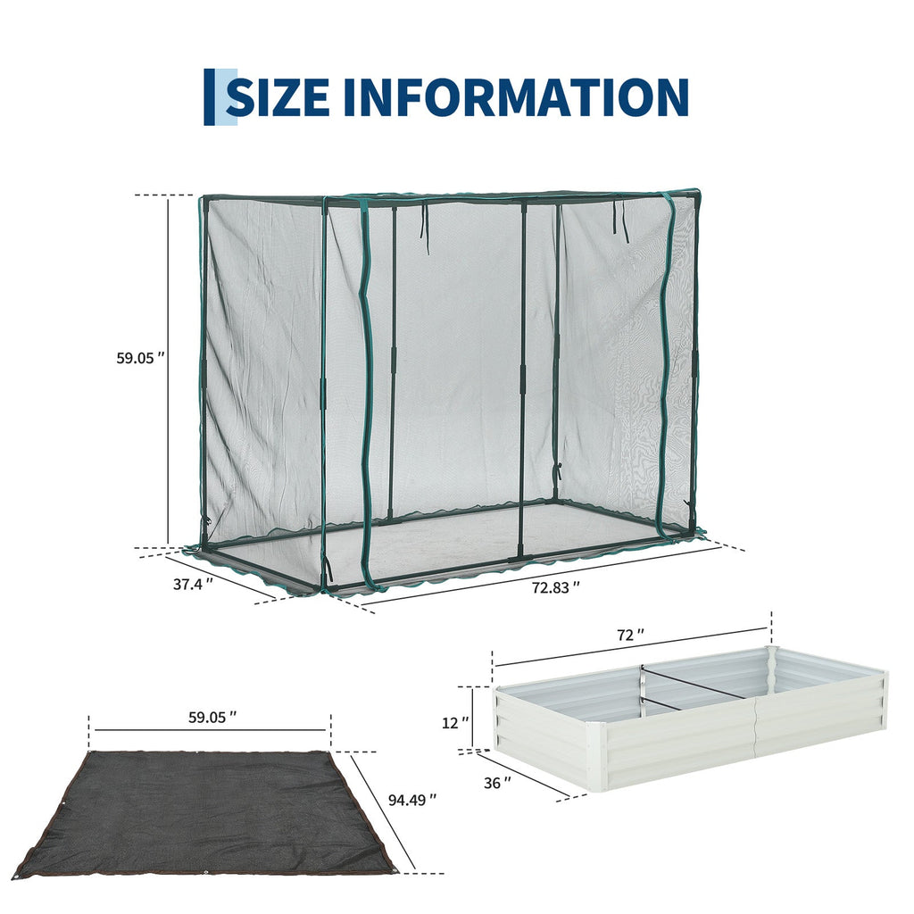 Garvee White Galvanized Raised Garden Bed with Crop Cage, 6×3×1ft Metal Planter Box with Plant Protection Net & Shade Cloth Roof, Zippered Doors Outdoor Garden Bed for Vegetables Herbs Flowers