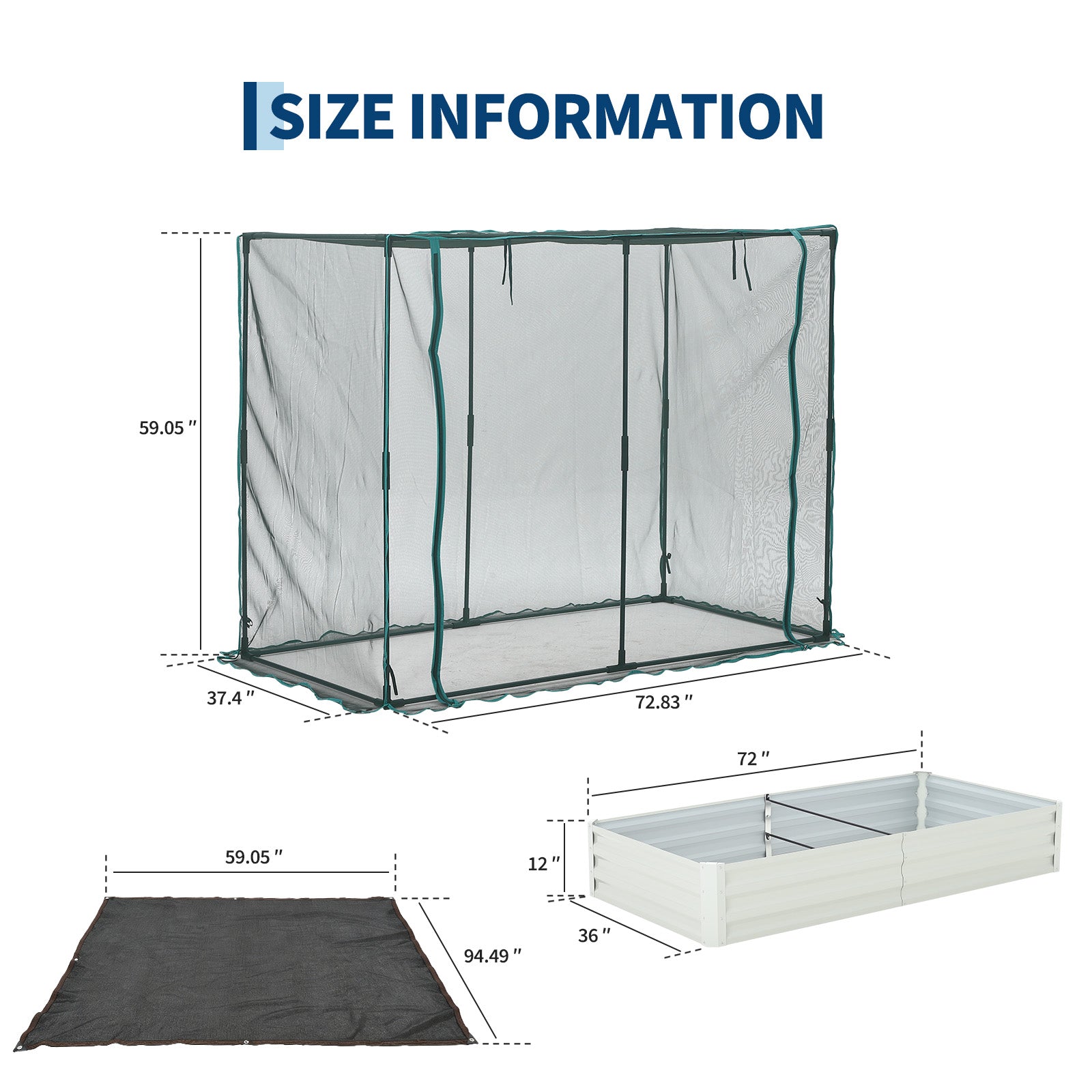 Garvee White Galvanized Raised Garden Bed with Crop Cage, 6×3×1ft Metal Planter Box with Plant Protection Net & Shade Cloth Roof, Zippered Doors Outdoor Garden Bed for Vegetables Herbs Flowers