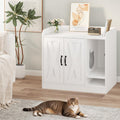 Garvee Cat Litter Box Enclosure, Hidden Litter Box Furniture with Divider, Indoor Cat House, Wooden Cat Washroom Storage Cabinet Bench, Side End Table Nightstand, 33.07"L × 23.62"W × 23.92"H, White