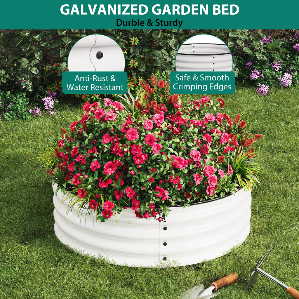 Garvee 3-Pack Round Metal Raised Garden Bed, 2x1FT Galvanized Planter Boxes, Open Bottom, Rust-Resistant, Safe Edge, Easy Assembly for Vegetables, Flowers & Herbs – White