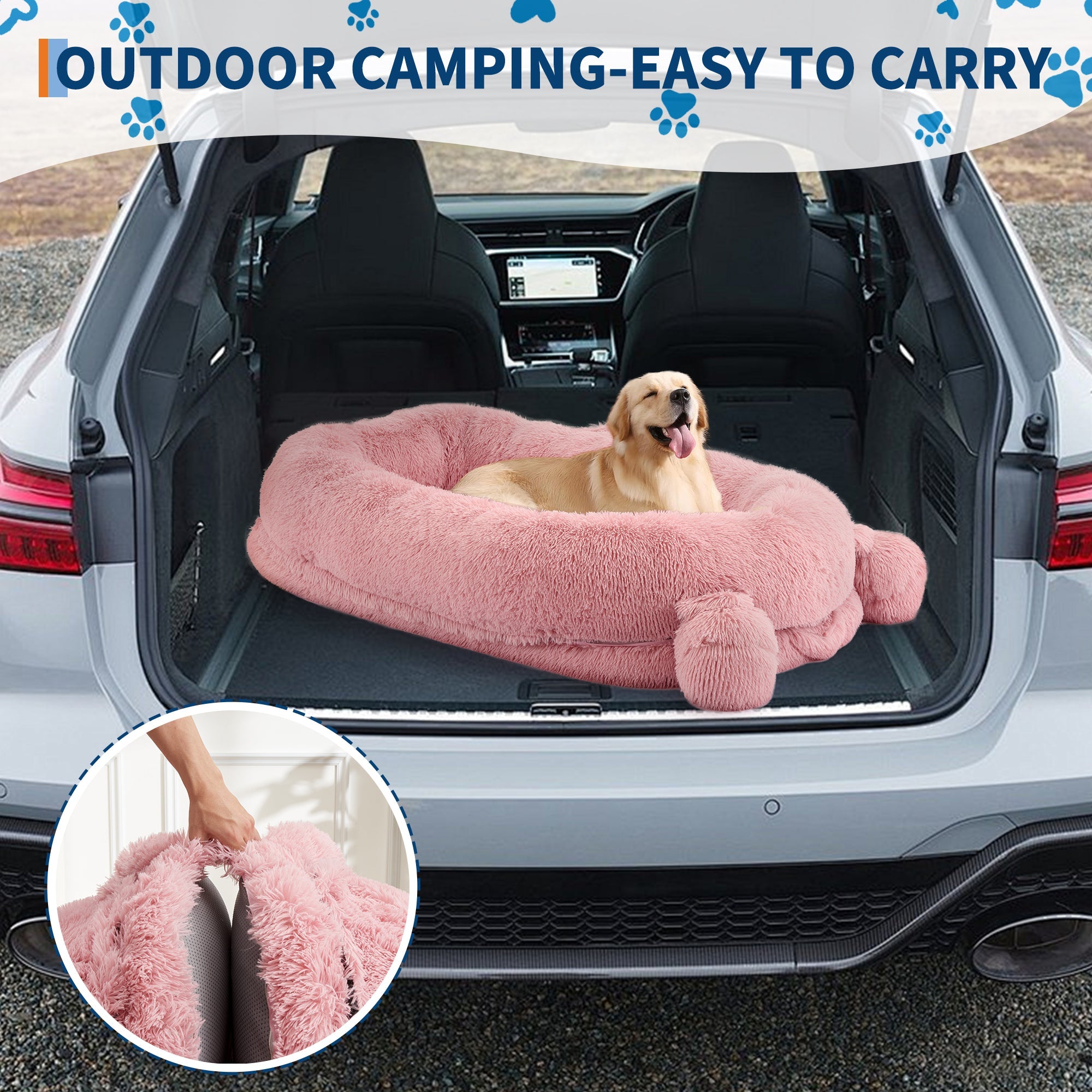 Garvee Human Dog Bed, 71 in x45 in x12 in Large Dog Bed with Blanket, Storage Pockets, Portable Handle, Removable Cover, Human Size Pet Bed for Adult, Pink