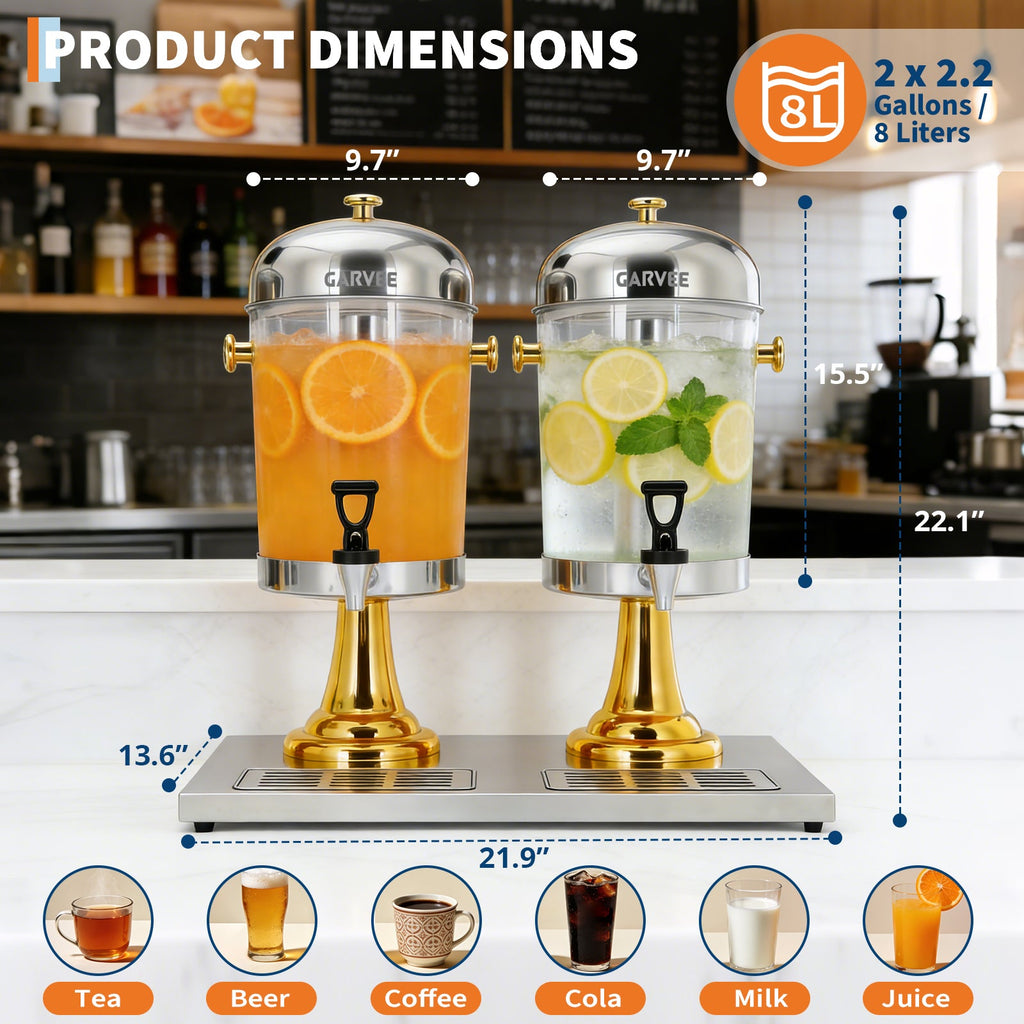 Garvee 4.4 Gallon Commercial Drink Dispenser, Stainless Steel Beverage Dispenser with Ice Core, Stand & Spigot for Cold Juice, Iced Tea and Lemonade at Parties & Weddings, Gold