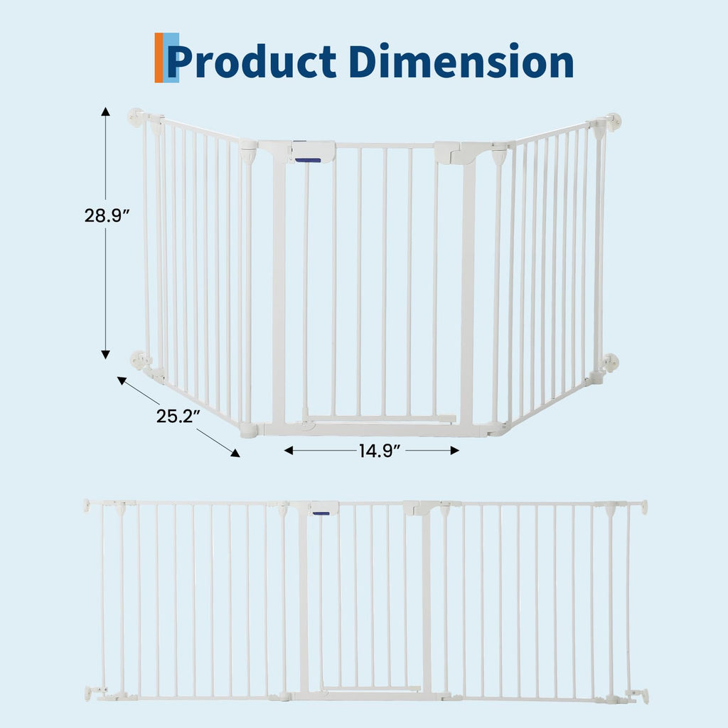 Garvee Adjustable Metal Pet Safety Gate, 3-Panel 29" High Collapsible Playpen with Lockable Door, Portable Indoor/Outdoor Barrier for Stairs, Doorways, RV, Camping, Yard, Garden, White