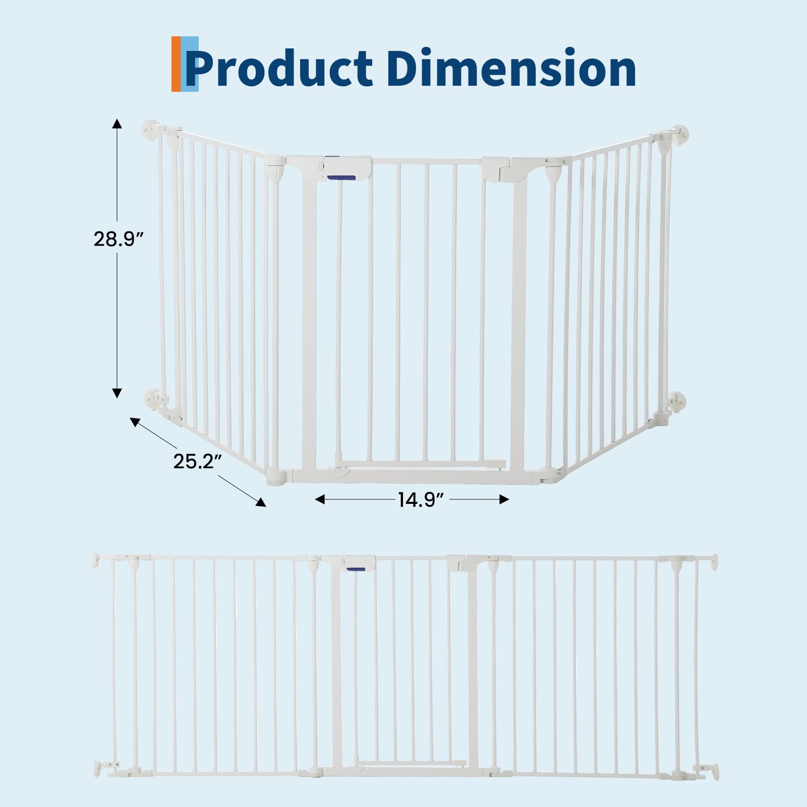 Garvee Adjustable Metal Pet Safety Gate, 3-Panel 29" High Collapsible Playpen with Lockable Door, Portable Indoor/Outdoor Barrier for Stairs, Doorways, RV, Camping, Yard, Garden, White