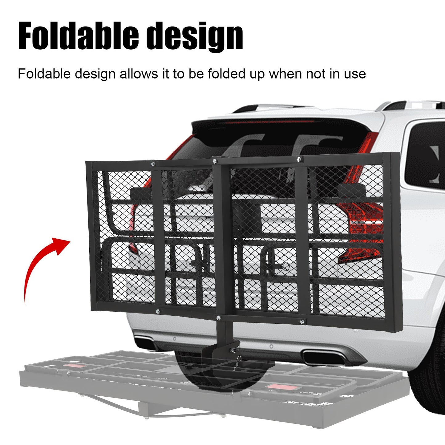 Garvee 500lbs Heavy Duty Collapsible Hitch Cargo Carrier – 60" x 24" x 14.9" Basket Rack with High Side Rails – Fits 2" Receiver for Truck, SUV, RV, Van – Ideal for Camping, Travel, Storage – Black
