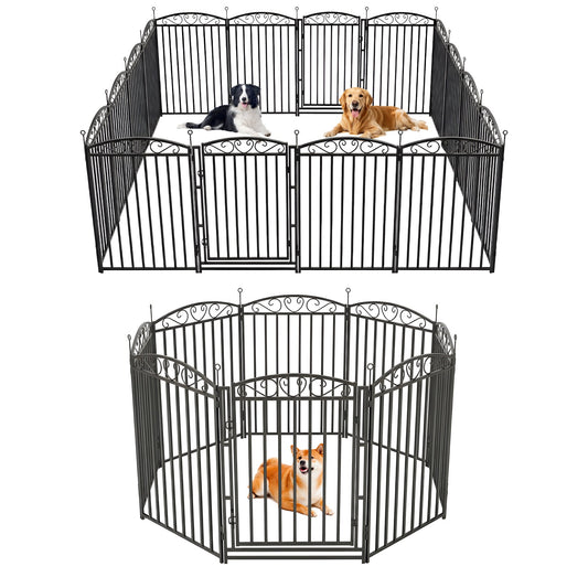 Garvee Durable Decorative Dog Playpen Fence – 40" Metal, 16 Panels, Indoor/Outdoor Pet Exercise Pen, Black Base with Silver Design, Color: Black with Silver Design, 16 Panels