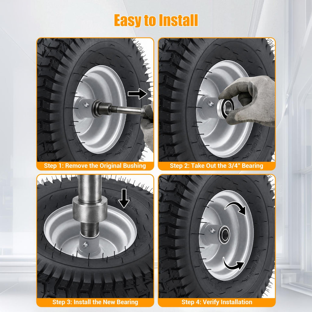 Garvee Flat Free Sturdy Lawn Mower Tire - 15x6.00-6 Heavy Duty 500 lbs Load - Puncture-Proof Polyurethane, Multiple Precision Ball Bearings, Centered Hub - Zero Turn Front Replacement Wheel for Outdoor Power Equipment, Easy Install - 2 Pack (15×6.00-6)