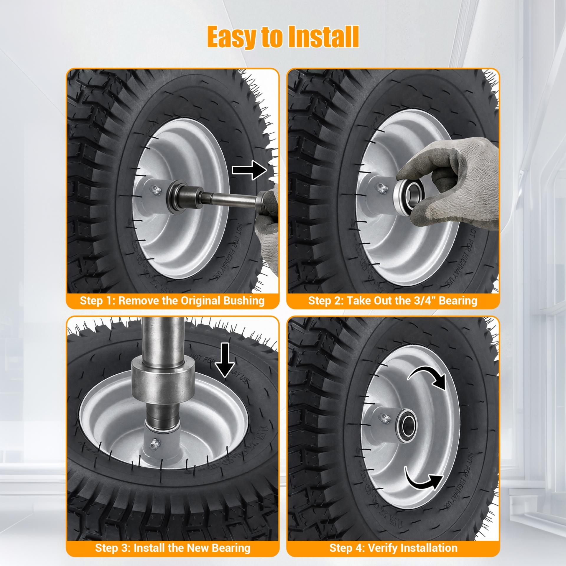 Garvee Flat Free Sturdy Lawn Mower Tire - 15x6.00-6 Heavy Duty 500 lbs Load - Puncture-Proof Polyurethane, Multiple Precision Ball Bearings, Centered Hub - Zero Turn Front Replacement Wheel for Outdoor Power Equipment, Easy Install - 2 Pack (15×6.00-6)