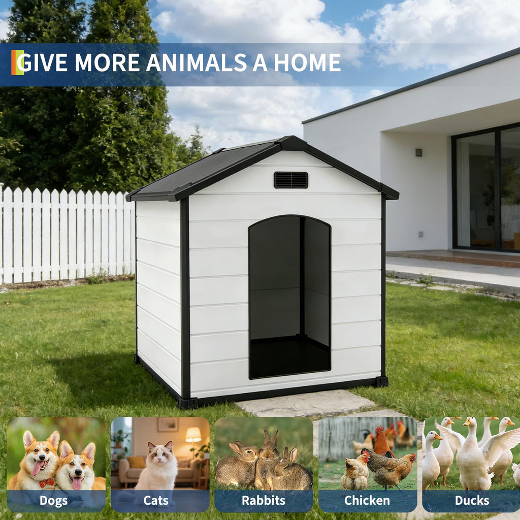 Garvee XLarge Dog House Indoor Outdoor Waterproof, 57" Heavy Duty Plastic Large Breed Dog Kennel with Raised Floor, Removable Roof & Air Vent for Small to XL Dogs, Easy Assembly