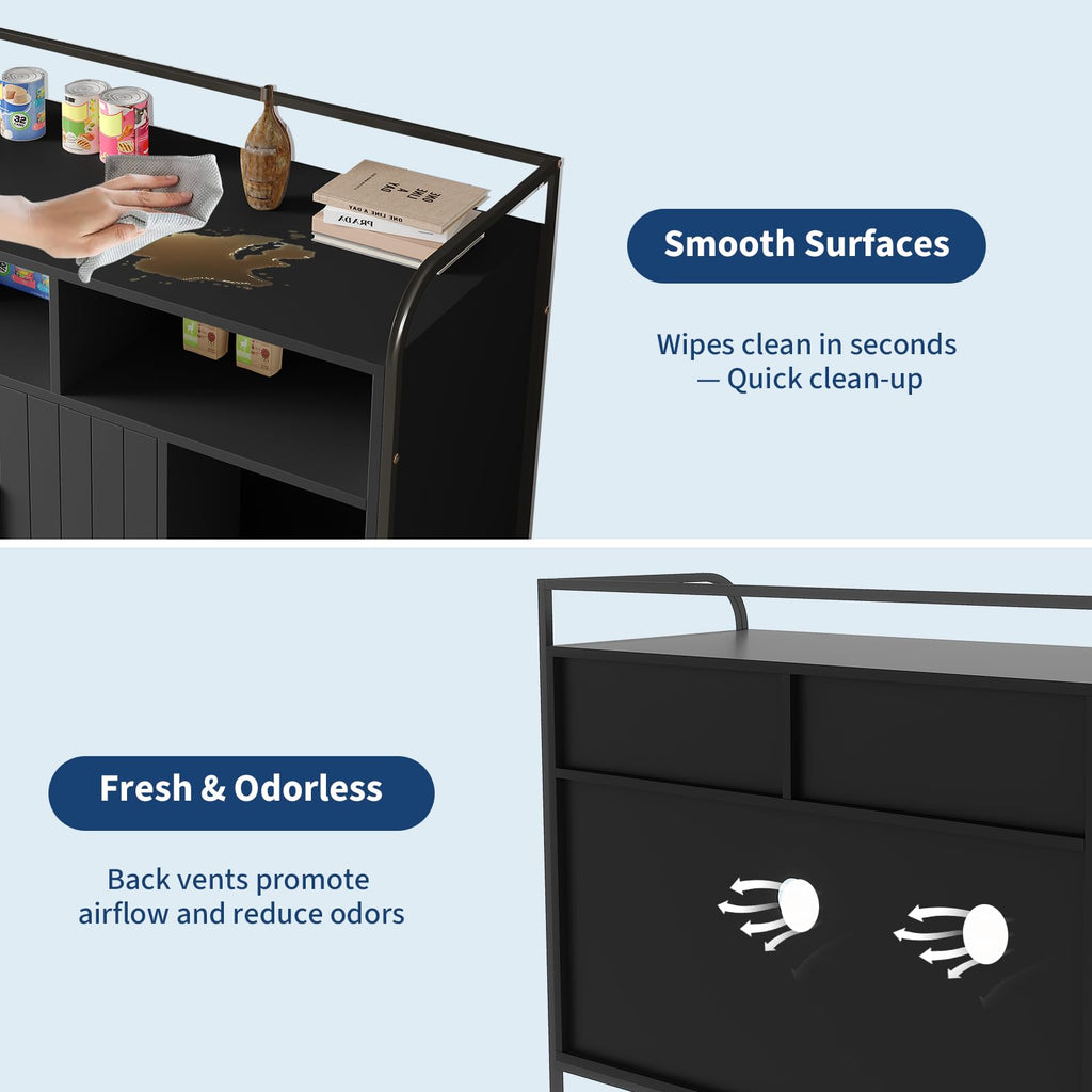 Garvee Cat Litter Box Enclosure, Wooden Cat Washroom Furniture with Barn Door, Storage Shelf and Top Display Shelf, Hidden Litter Box Cover, Dog Proof Feline Litter Boxes, Kitty House, Fits Most Litter Boxes, Black