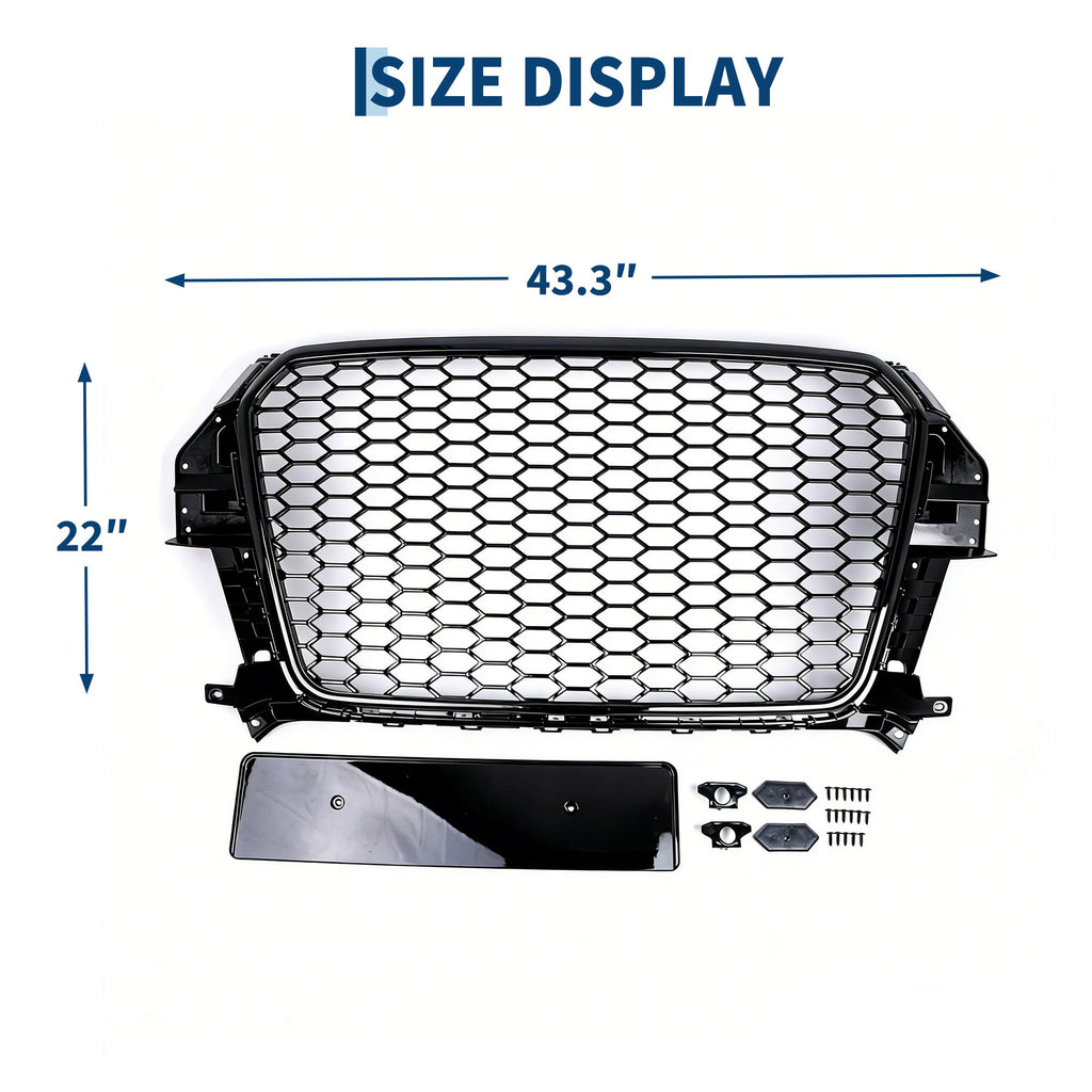 Garvee Sporty RS1 Style Central Grille Protector for Audi A1 2012-2015 - Glossy Black ABS - Durable Front Bumper Guard - No Logo - Automotive Exterior Accessory - Color: Glossy Black