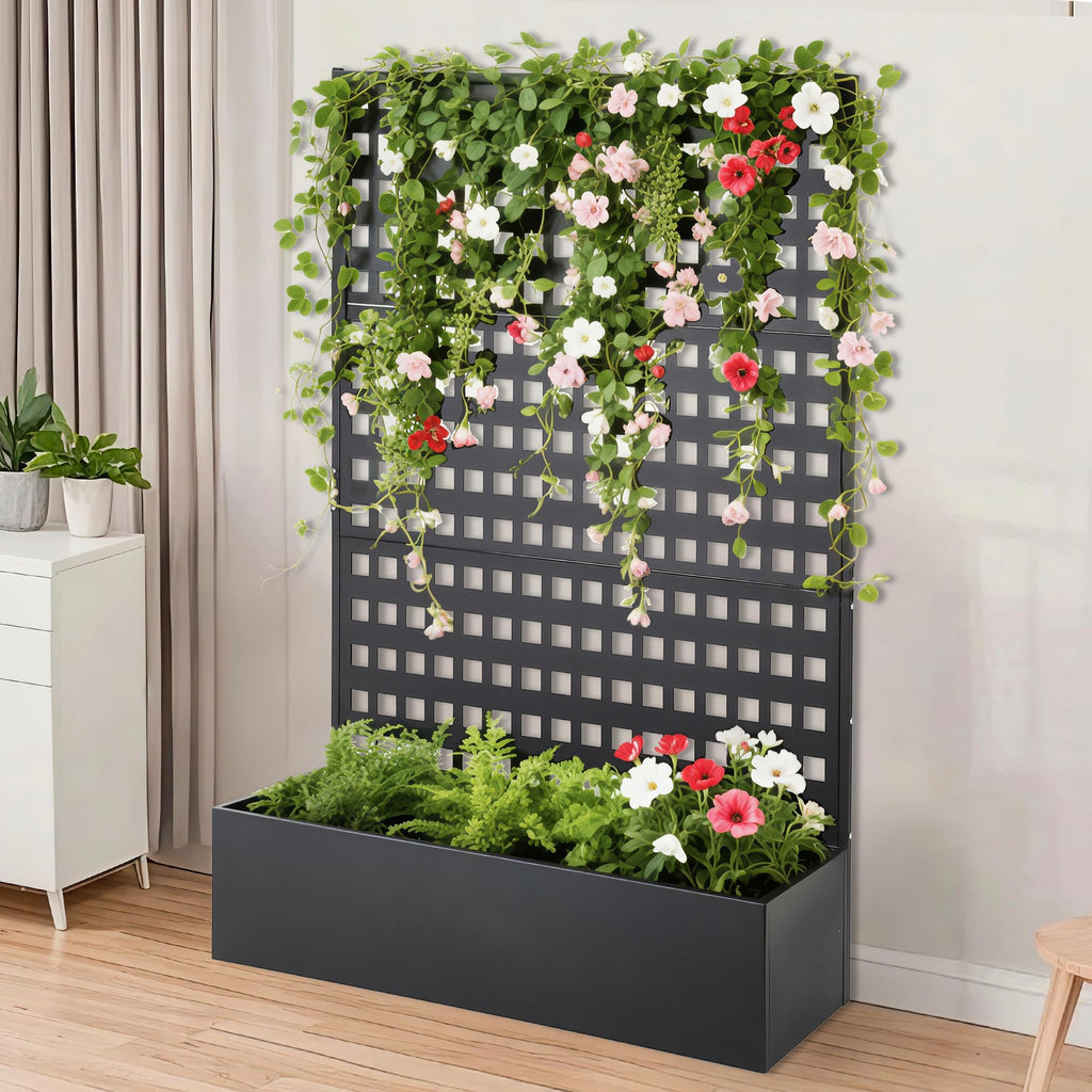 Garvee 47x18x72 Inch Metal Raised Garden Bed with Trellis - Tall Planter Box with Drainage Holes - Outdoor Garden Planter for Climbing Vegetables & Flowers
