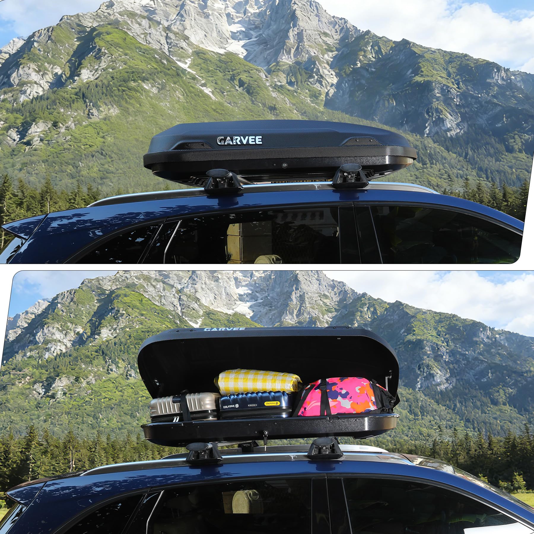 Garvee 11.5 Cu Ft Rooftop Cargo Box - Hard Shell Roof Carrier with Dual-Side Opening, 135 lbs Capacity, Lockable ABS Storage, Secure for SUV, Road Trips & Camping, Black