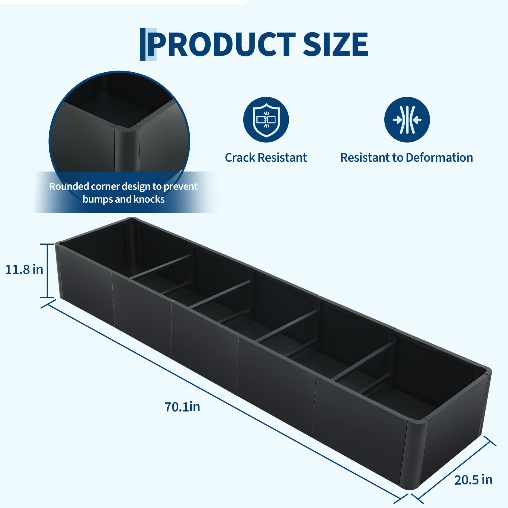 Garvee 70" X 20" X 12" Heavy Duty Black Steel Raised Garden Bed Planter Box – Weather Resistant, Tool-Complimentary Assembly, Rectangular with Base, Ideal for Patio, Balcony, Commercial Use, With Bottom