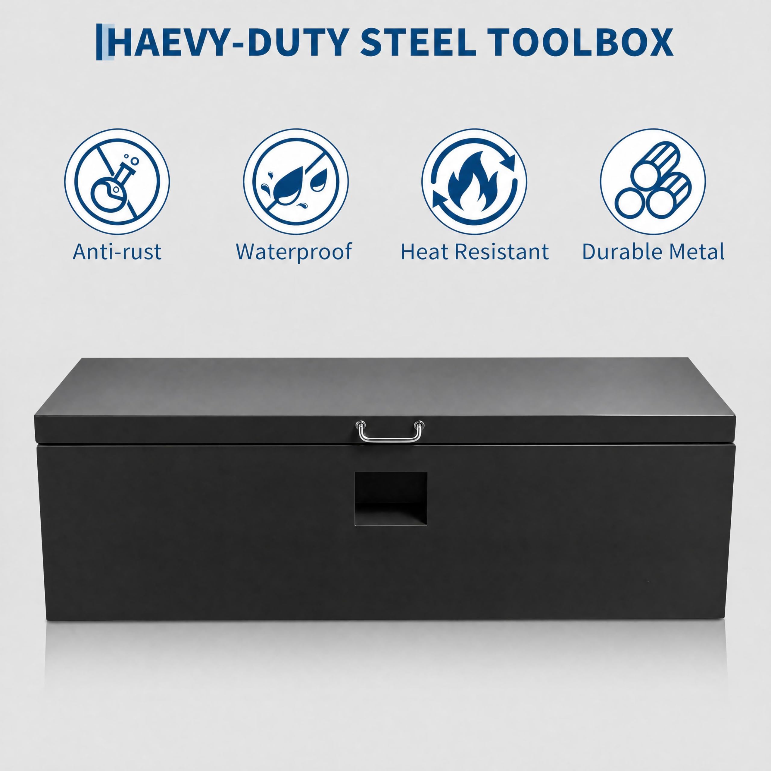Garvee 36"X16"X14" Heavy Duty Lockable Steel Truck Bed Toolbox – Dual Lids, Weatherproof Powder-Coated, Front & Side Handles, Gas Struts, Secure for Pickup, RV, Trailer, Black