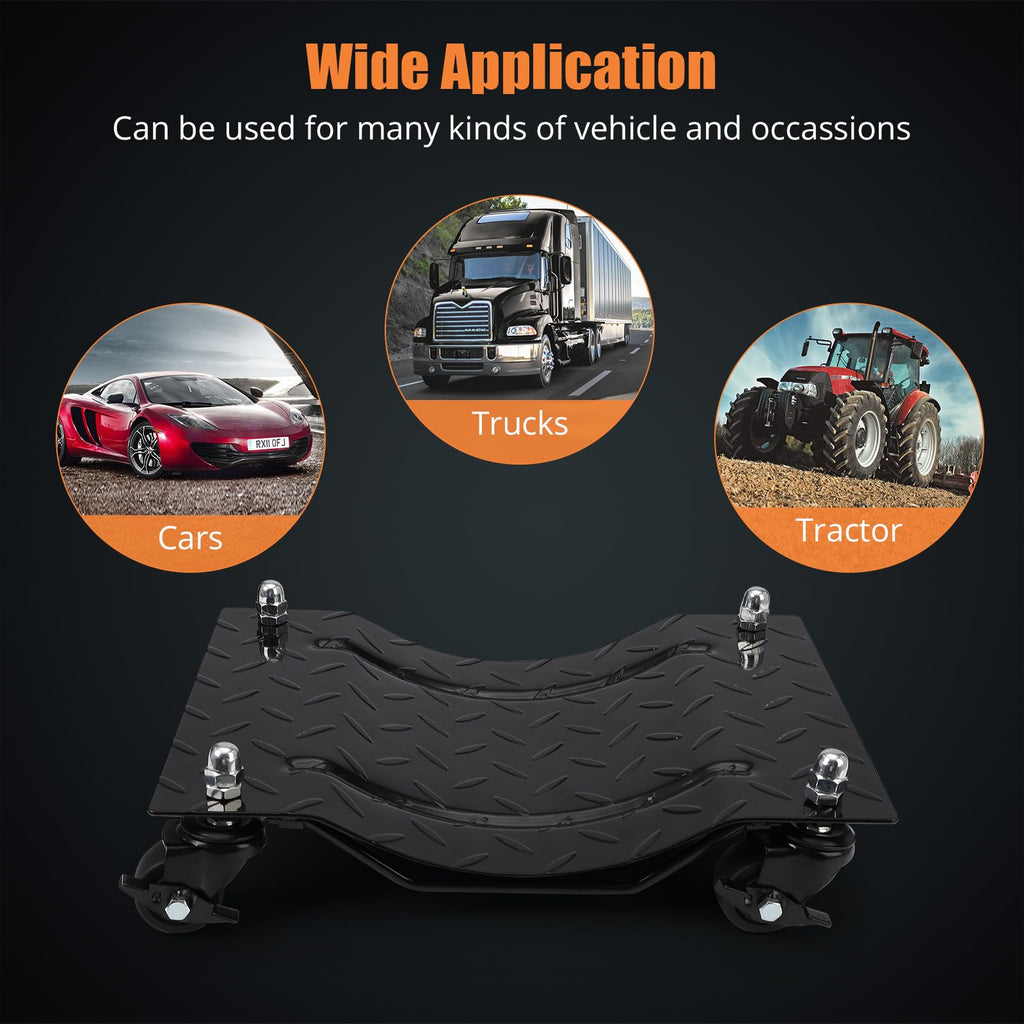 Garvee Heavy-Duty Vehicle Wheel Dolly Set of 4 – 6000 lbs Capacity – 360° Rotating Upgraded Nylon Wheels with Brakes – Ideal for Cars, Trucks, Trailers, Motorcycles, Boats – Mobile Base Equipment – Black Heavy-Duty Upgraded Version
