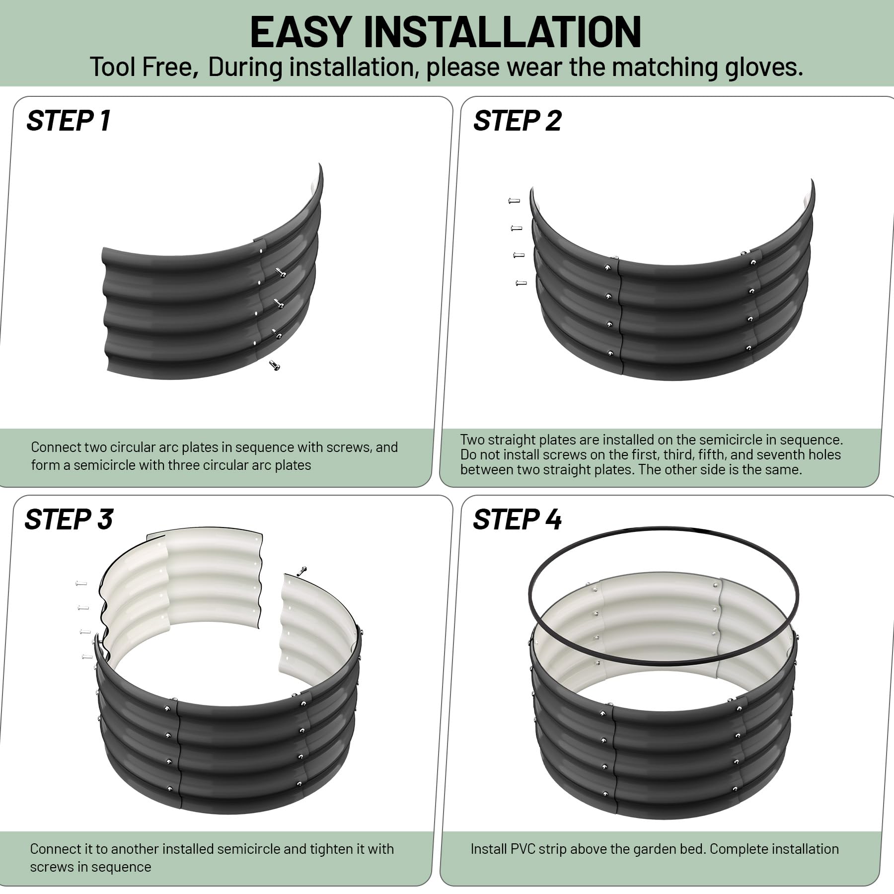 Garvee Round Galvanized Raised Garden Bed 2x2x1FT Heavy Duty Steel Open Bottom Anti-Rust Wave Shape Safe Corners Outdoor Gardening