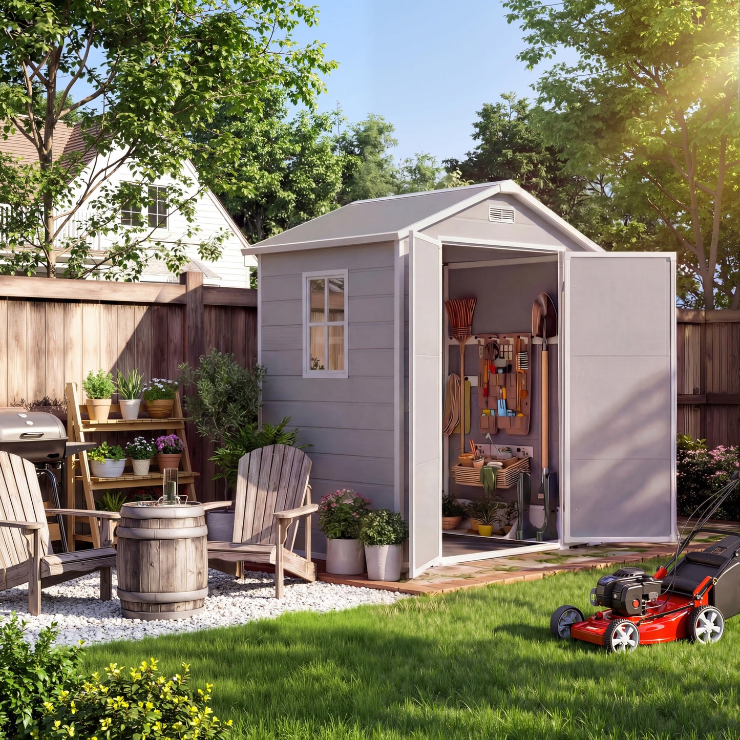 Garvee Heavy-Duty Resin Outdoor Storage Outdoor Storage 6x4 FT with Floor, Lockable Door, Window – Waterproof, UV-Resistant, Easy Assembly – Garden Storage for Patio, Lawn Mower, Bikes, Tools – Light Gray