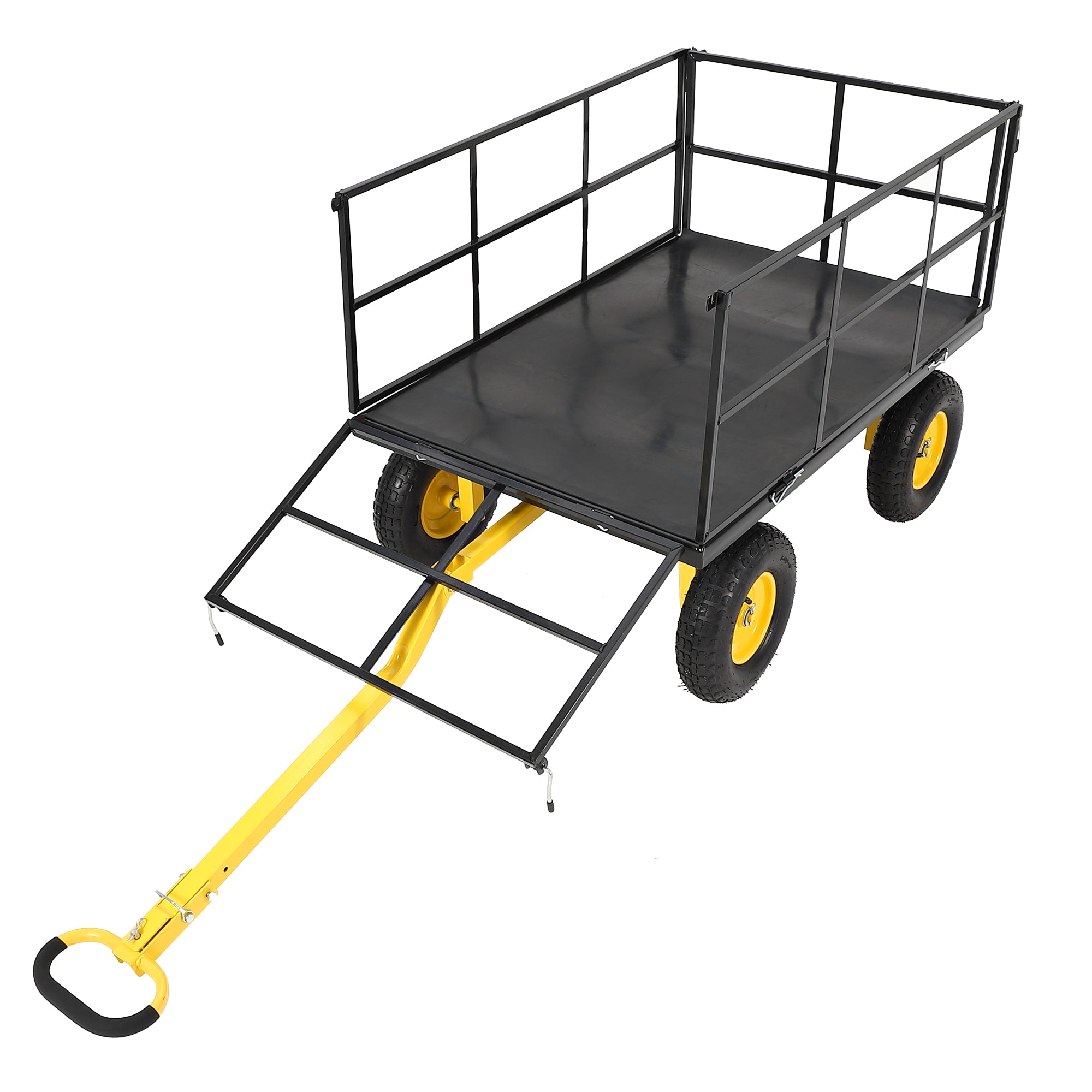 Garvee Heavy Duty 1500 lbs Steel Garden Cart – 3-in-1 Outdoor Utility Wagon with Removable Mesh Sides, 13" All-Terrain Wheels, 180° Rotating Handle – Lawn, Garden, Plant & Tool Transport – 13-inch wheels, yellow rims + black frame + yellow handlebars