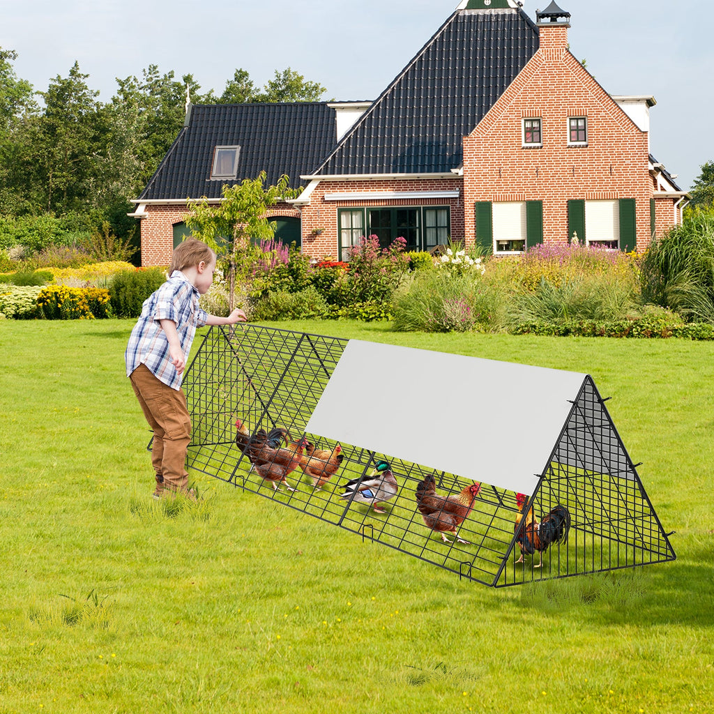 Garvee 10ft Heavy Duty Metal Chicken Tunnel Outdoor Run – Hunter-Proof Triangular Poultry Enclosure with Weatherproof UV Cover, Ground Stakes & Locks for Chickens, Ducks & Rabbits