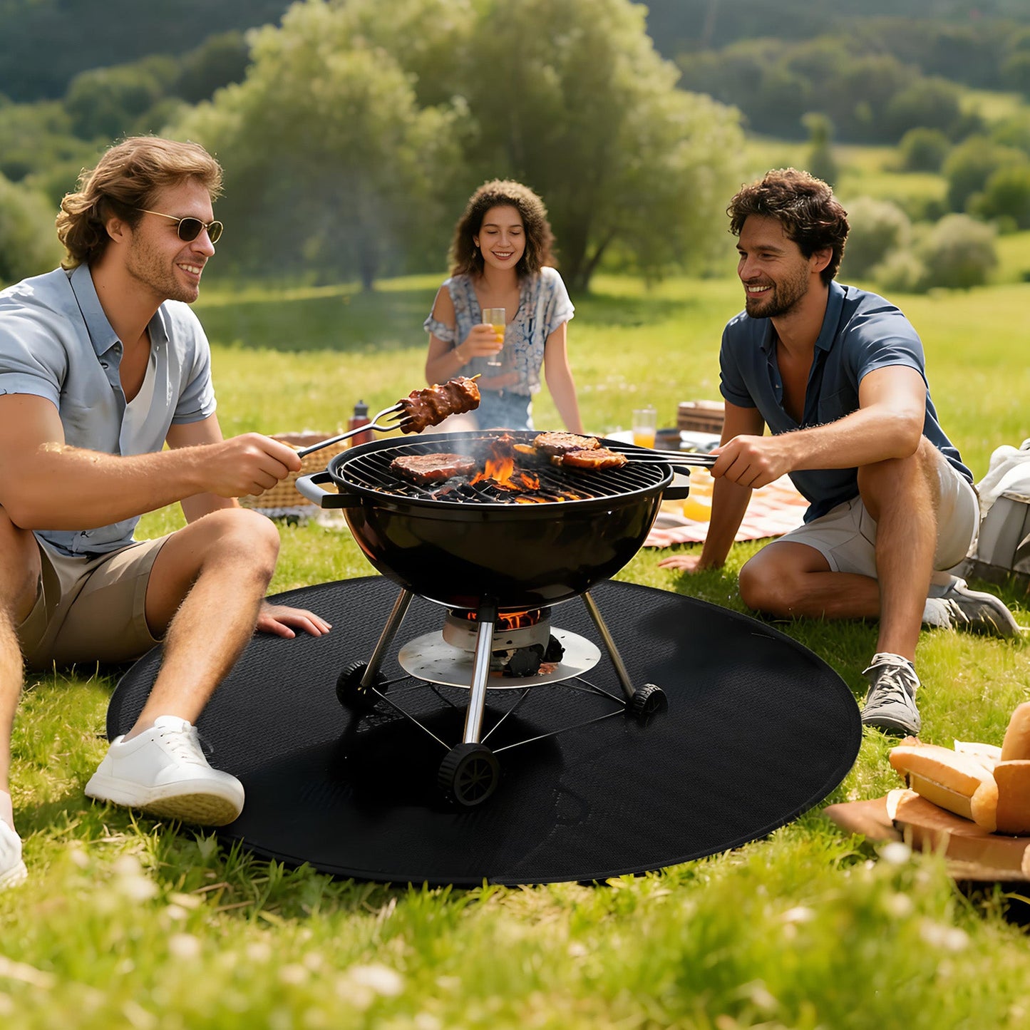 Garvee Double-Sided Fireproof & Waterproof Grill Mat – Heavy-Duty Fire Pit Deck Protector – Oil-Proof, Fire-Resistant, Reusable Pad for Patio, Outdoor & Indoor BBQ Fireplace – Black, 36-Inch