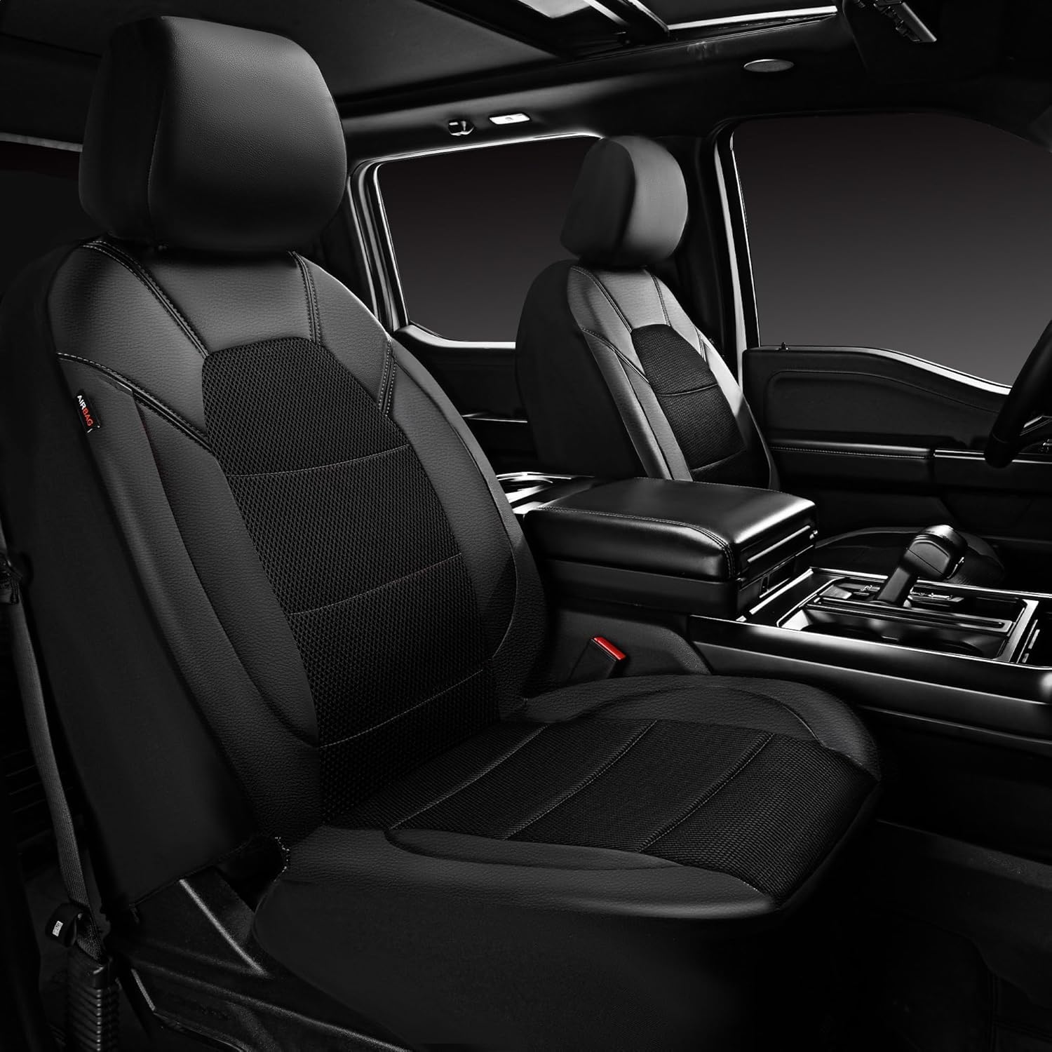 Garvee Global 9-Piece PU Leather Car Seat Cover Set – Full Protection, Waterproof, Breathable, Non-Slip, Safety Cushion Compatible, Easy Installation – Fits Cars, SUVs, Skate Shoes, Motorhomes, Includes Headrest Covers – Black