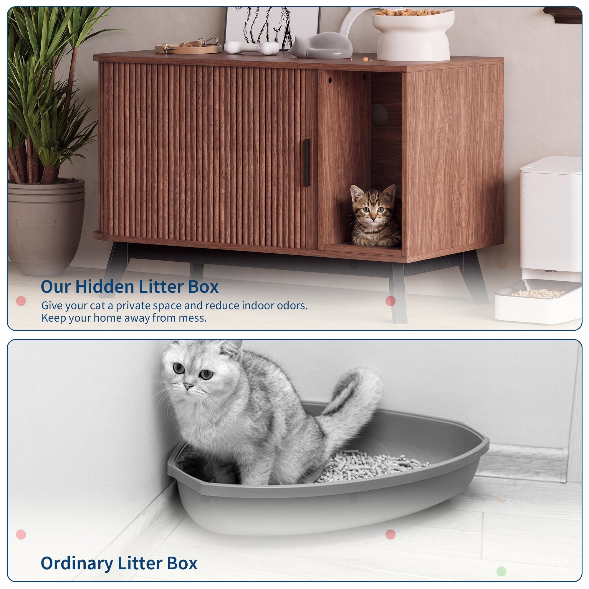 Garvee Modern Hidden Cat Litter Box Furniture – 39" Cat House End Table with Sliding Door, Litter Mat, Multi-Functional Pet Enclosure for Living Room – Walnut
