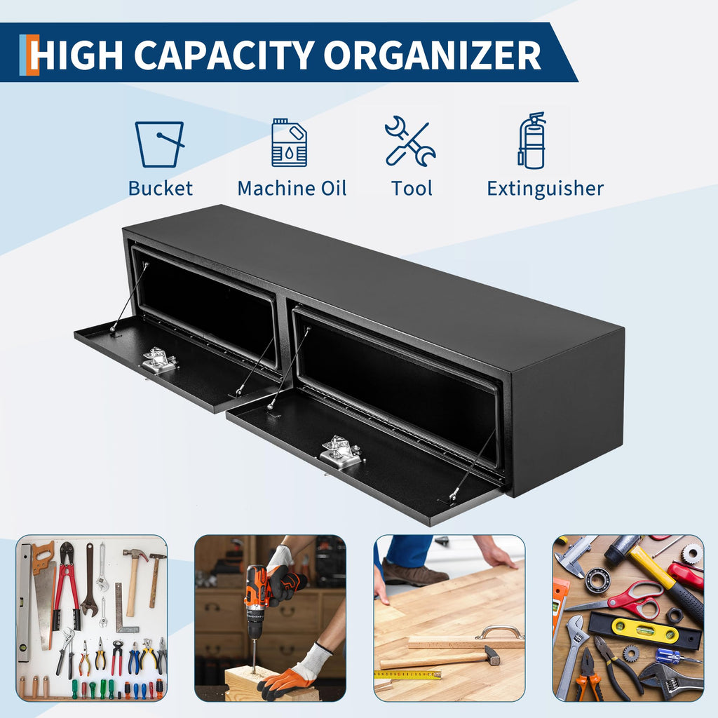 Garvee 88"X16"X13" Steel Underbody Truck Box w/t-Handle Latch, Truck Toolbox for Organization and Storage, Job Box Tool Chest for Pickup Truck Bed, RV, Trailer, Black