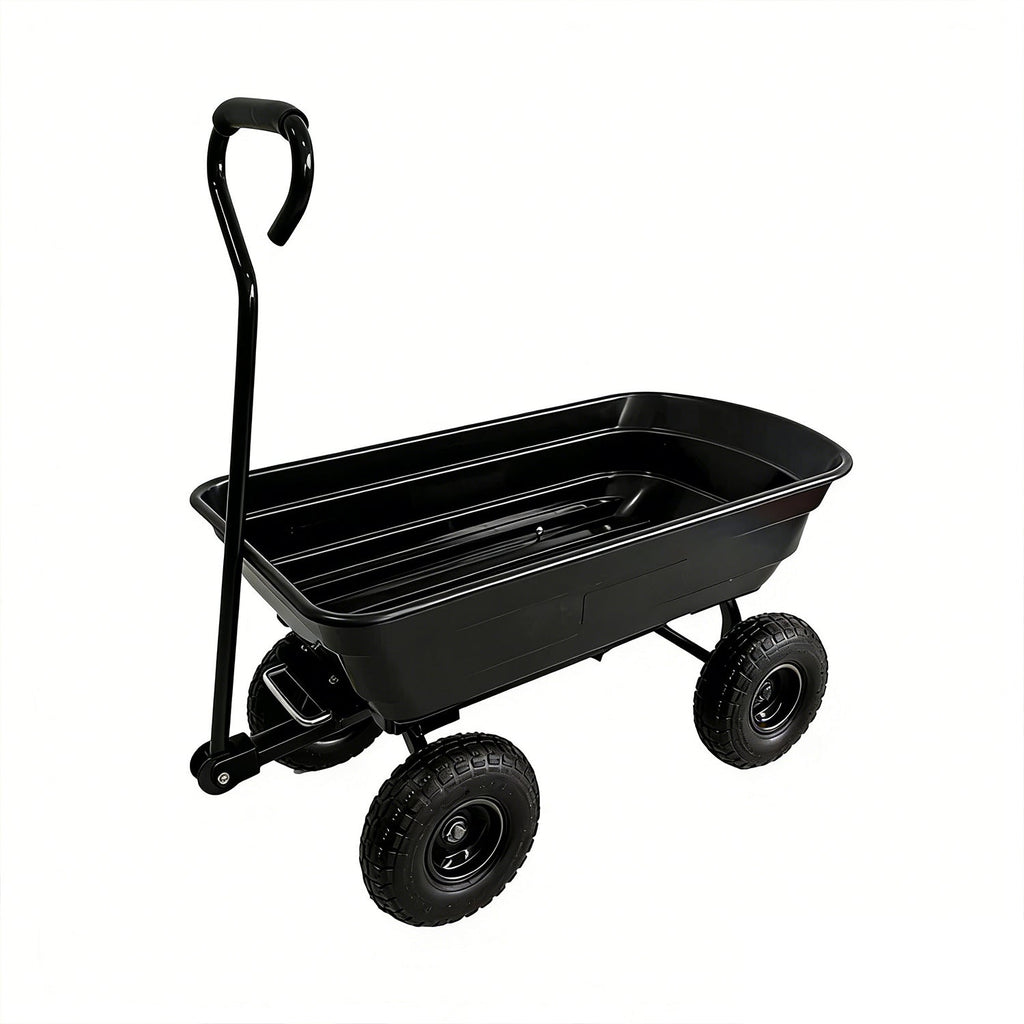 Garvee 600 Lbs Garden Dump Cart, Heavy Duty Outdoor Wagon with Quick Release & 10" Flat-Free Wheels for Yard, Soil & Tools – Black