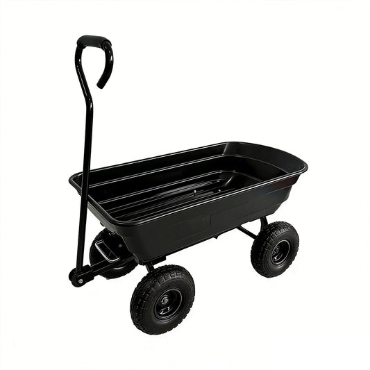 Garvee 600 Lbs Garden Dump Cart, Heavy Duty Outdoor Wagon with Quick Release & 10" Flat-Free Wheels for Yard, Soil & Tools – Black