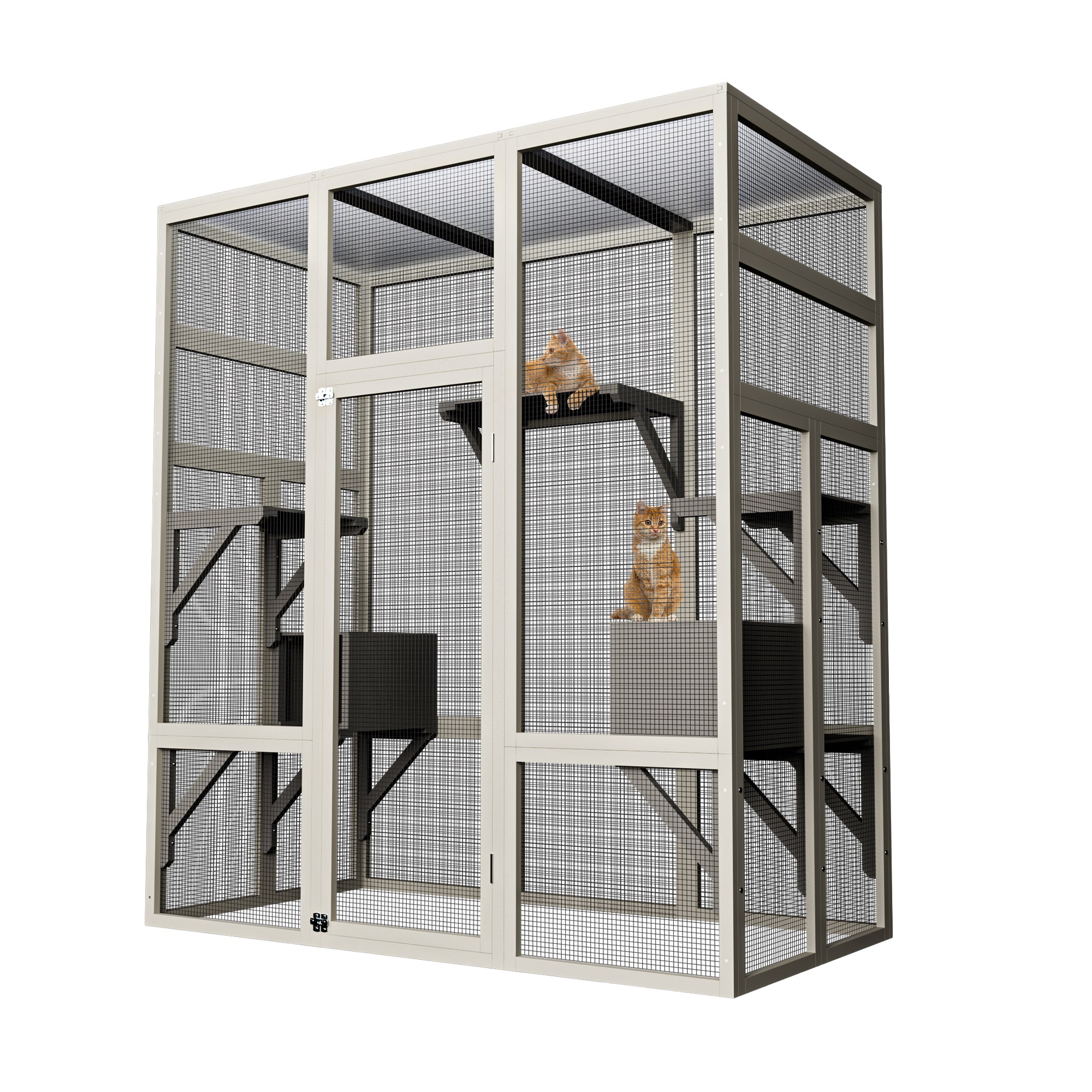 Garvee 70" Large Outdoor Catio Cat Enclosure, Wood Cat Patio with Waterproof UV-Resistant Roof, Cats Shelter with 5 Platforms and 2 Resting Box, and Secure Rust-Proof Wire for Backyard or Patio