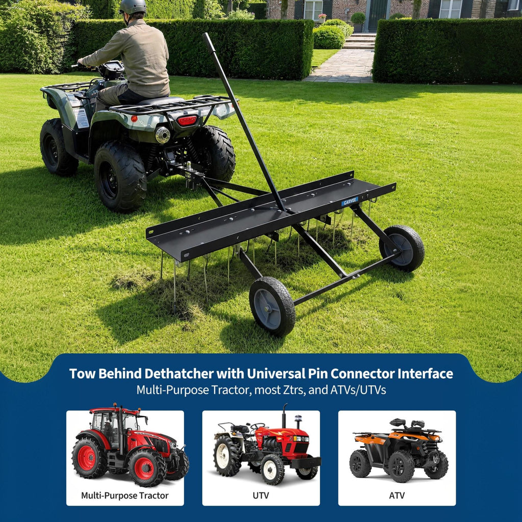 Garvee 40" Tow Behind Lawn Dethatcher, 20 Spring Steel Tines and Ballast Tray for Riding Mowers