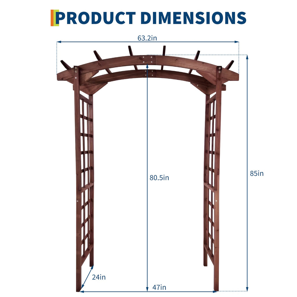 Garvee 85-Inch Wooden Garden Arbor Trellis, Fir Wood Arched Pergola for Climbing Plants, Wedding, Patio, Lawn & Backyard, Teak, Arched Top