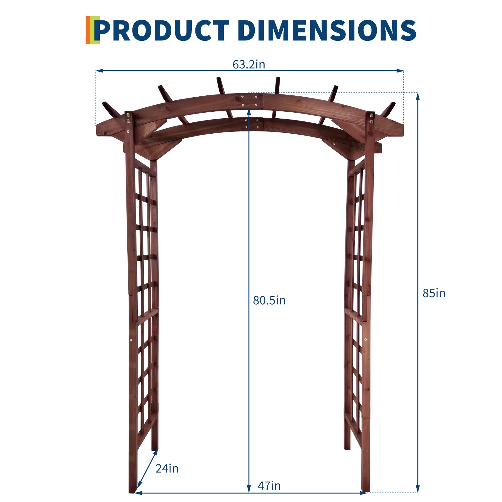 Garvee 85-Inch Wooden Garden Arbor Trellis, Fir Wood Arched Pergola for Climbing Plants, Wedding, Patio, Lawn & Backyard, Teak, Arched Top
