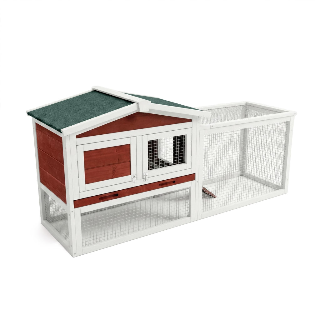 Garvee Large 2-Story Wooden Small Animal Cage for Rabbits, Guinea Pigs & Chickens - Weatherproof Indoor Outdoor Hutch with Anti-Chew Metal Frame, Removable Leak-Proof Tray, Secure Wire Mesh, Rufous White