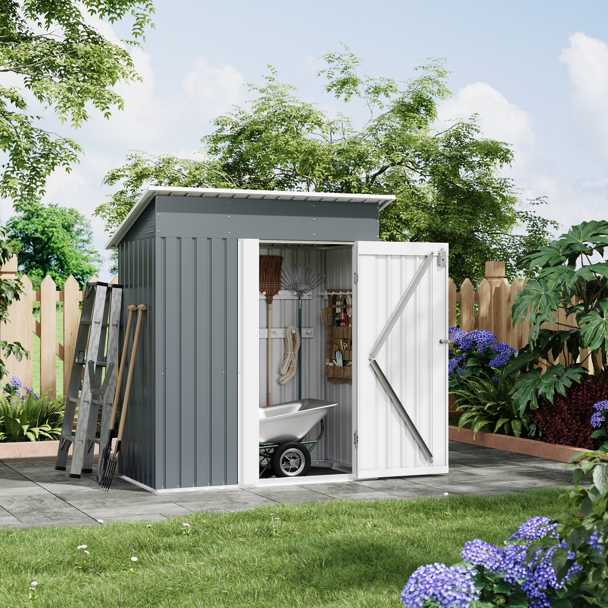 Garvee 5x3 FT Weather-Resistant Outdoor Metal Storage Outdoor Storage Unit – Lockable Doors, Vents & Spacious Backyard Organizer – Garden Tool, Lawn Equipment, Bike & Pool Supplies – Gray Color