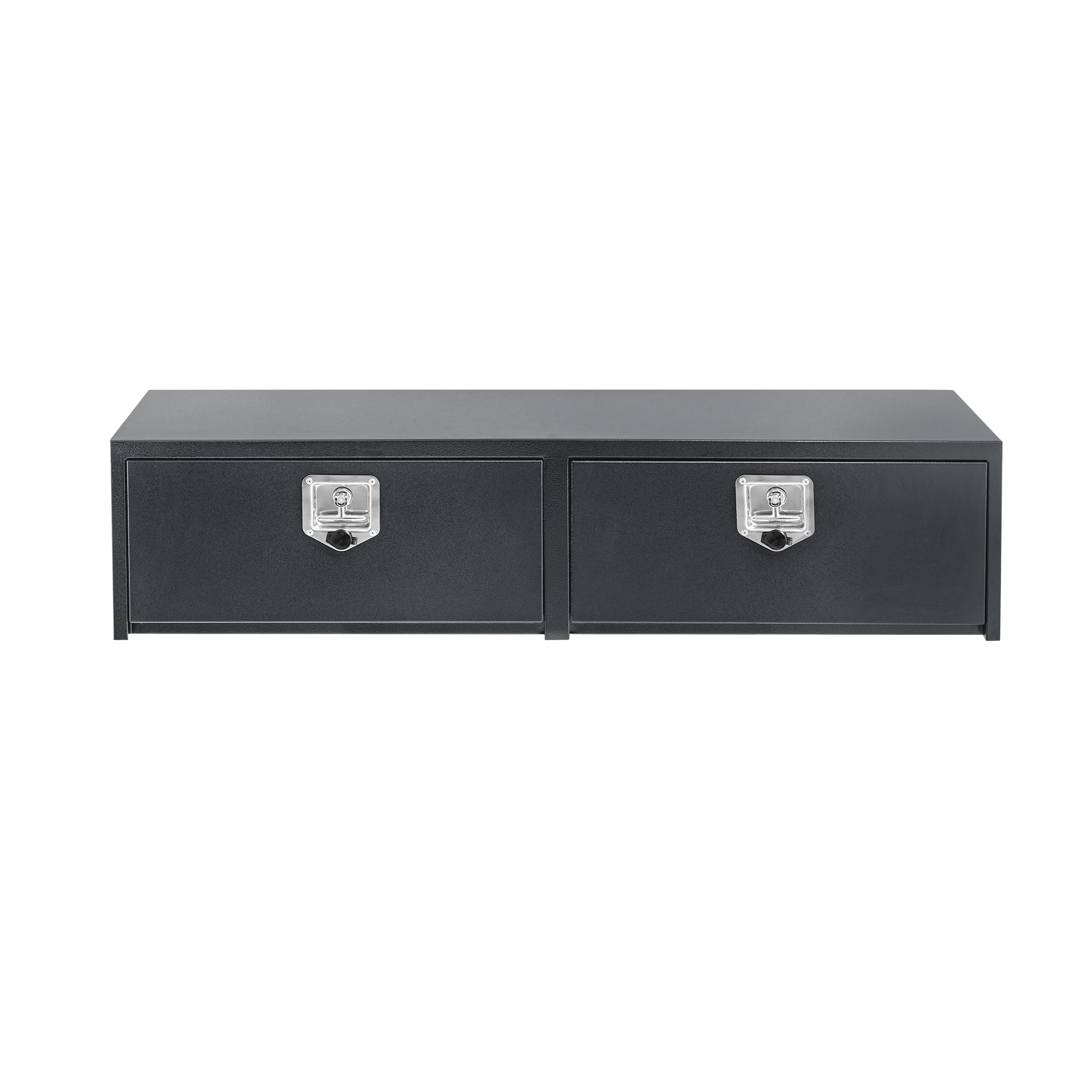 Garvee 48"X16"X13" Heavy Duty Black Steel Underbody Truck Tool Box, T-Handle Lock, Waterproof Storage Chest for Pickup, Truck Bed, RV, Trailer, Durable & Lockable Toolbox – Black Base Silver Flower Spray Plastic