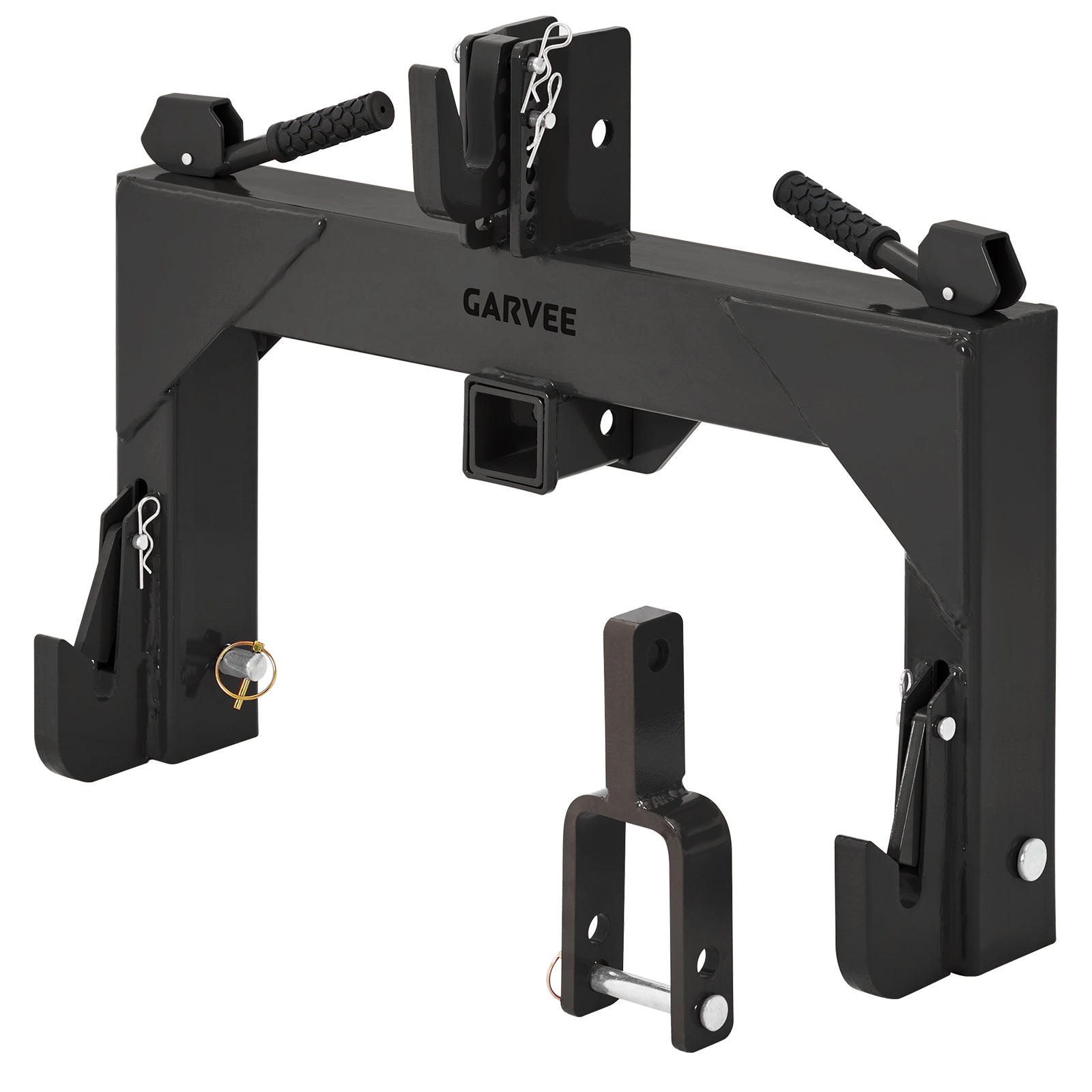Garvee Heavy-Duty 3-Point Quick Hitch Adapter with 2" Receiver – Reinforced Rib – 3000 lbs Lift – No Bushing Needed – 5-Level Adjustable Bolt – Category 1 Tractor Attachment – Durable Metal – Black Powder Coated Finish