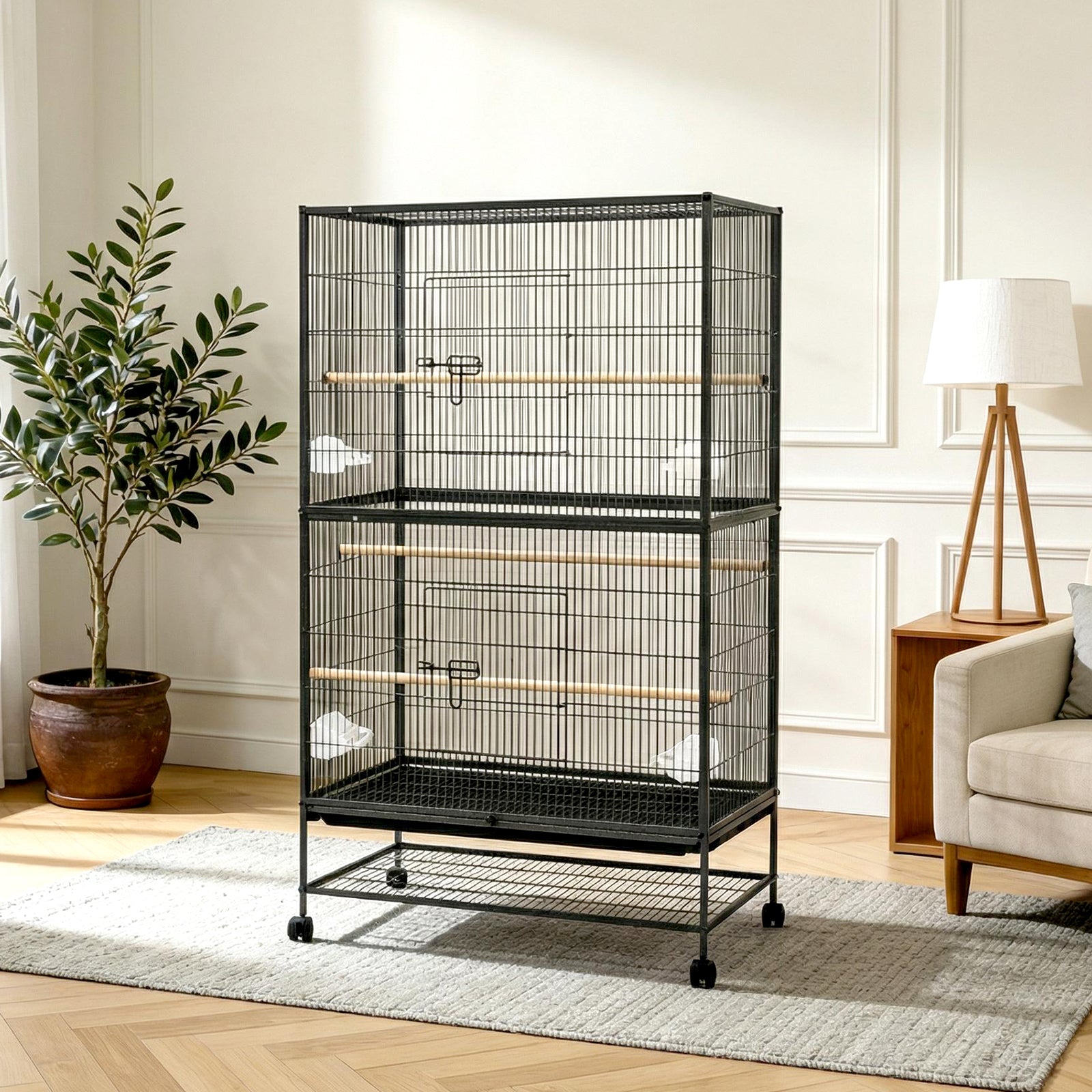 Garvee 61 Inch Large Bird Cage, Bird Cage with Rolling Storage Stands, Feed Bowls, Wide Tall Parakeet Cage for Macaw, Parakeets, Parrot, Conures, Cockatiel, Cockatoo