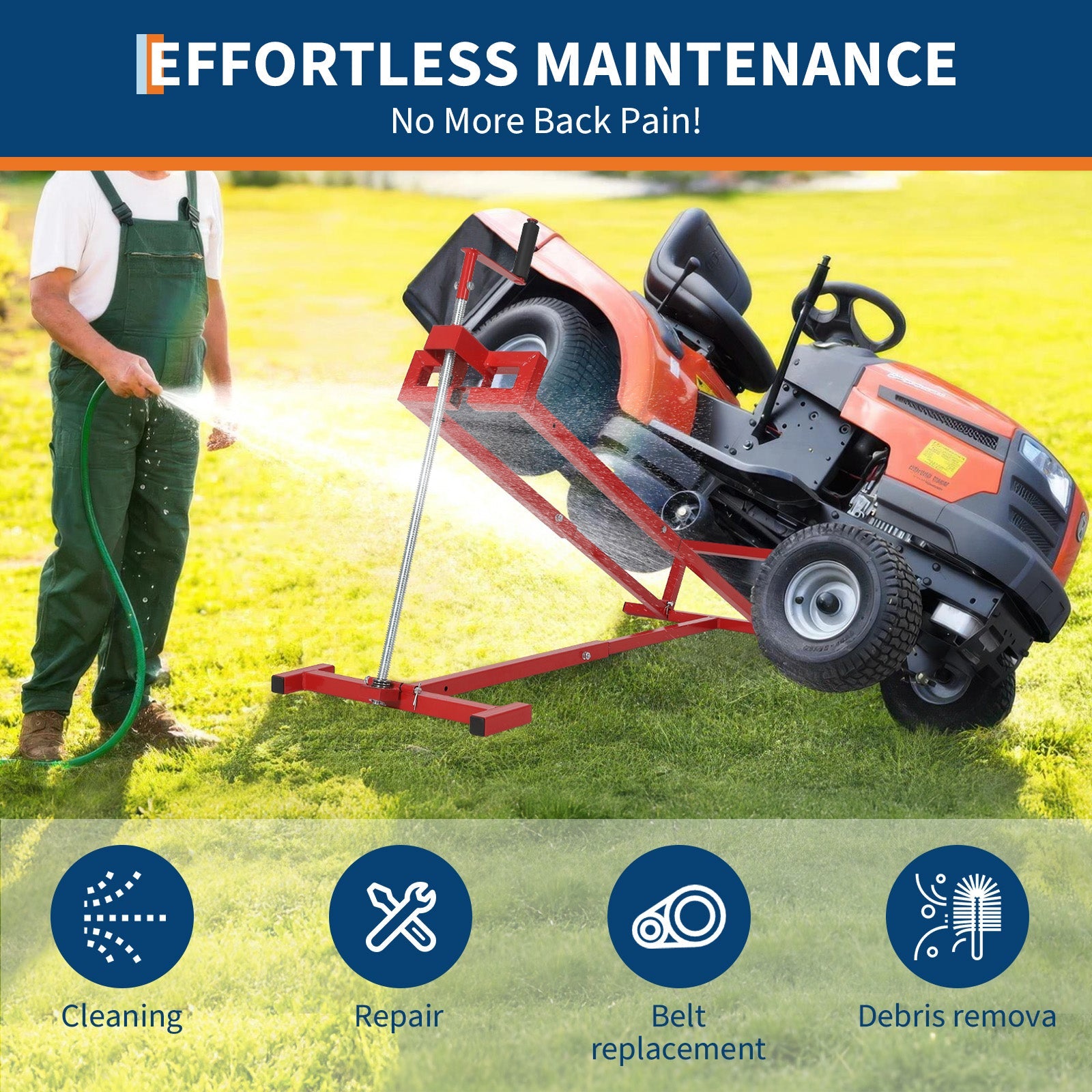 Garvee Lawn Mower Lift Jack, 880 Lbs Capacity Telescopic Maintenance Jack for Riding Lawn Mowers, Foldable Lifting Platform with Crank & Power Tool Handle