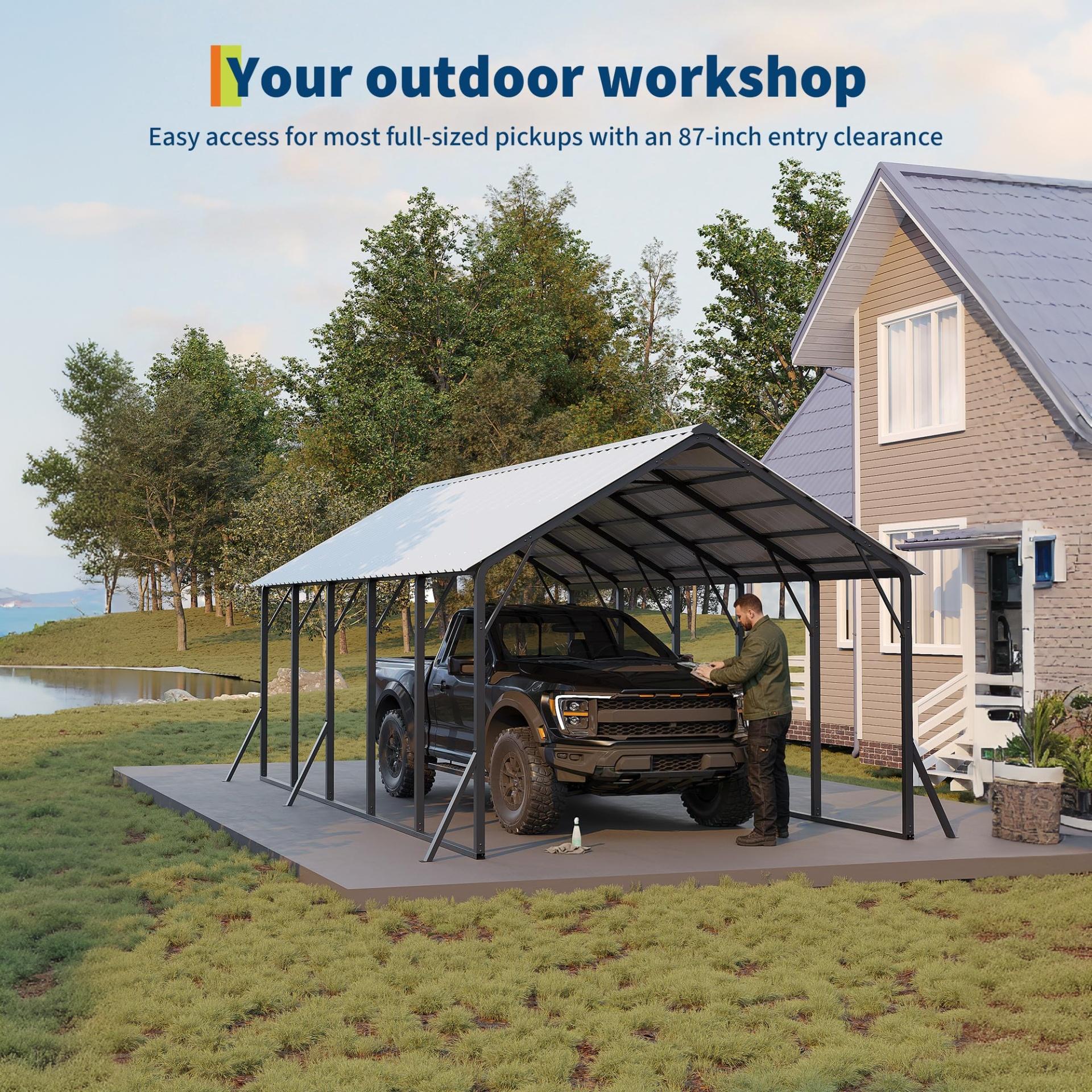 Garvee Metal Carport 13' × 26', 133" High-Clearance RV & Boat Shelter with 120° Vertical Roof, 10-Purlin Reinforced 19-Ga Steel Frame